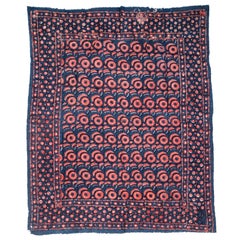 Antique Block Printed Indigo Quilt Top, Uzbekistan, Early 20th