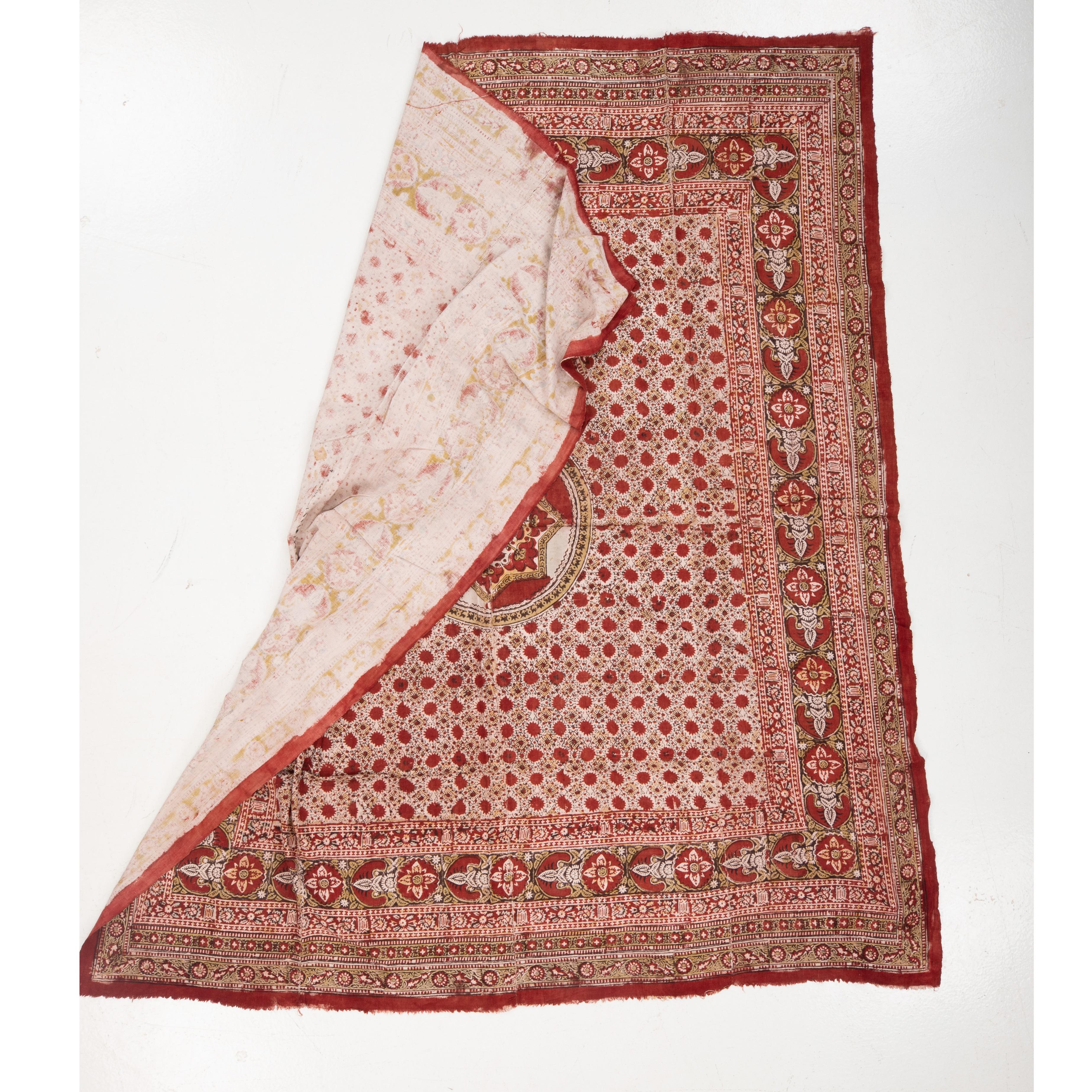 Folk Art Antique Block Printed Quilt Top, Uzbekistan, Early 20th C. For Sale