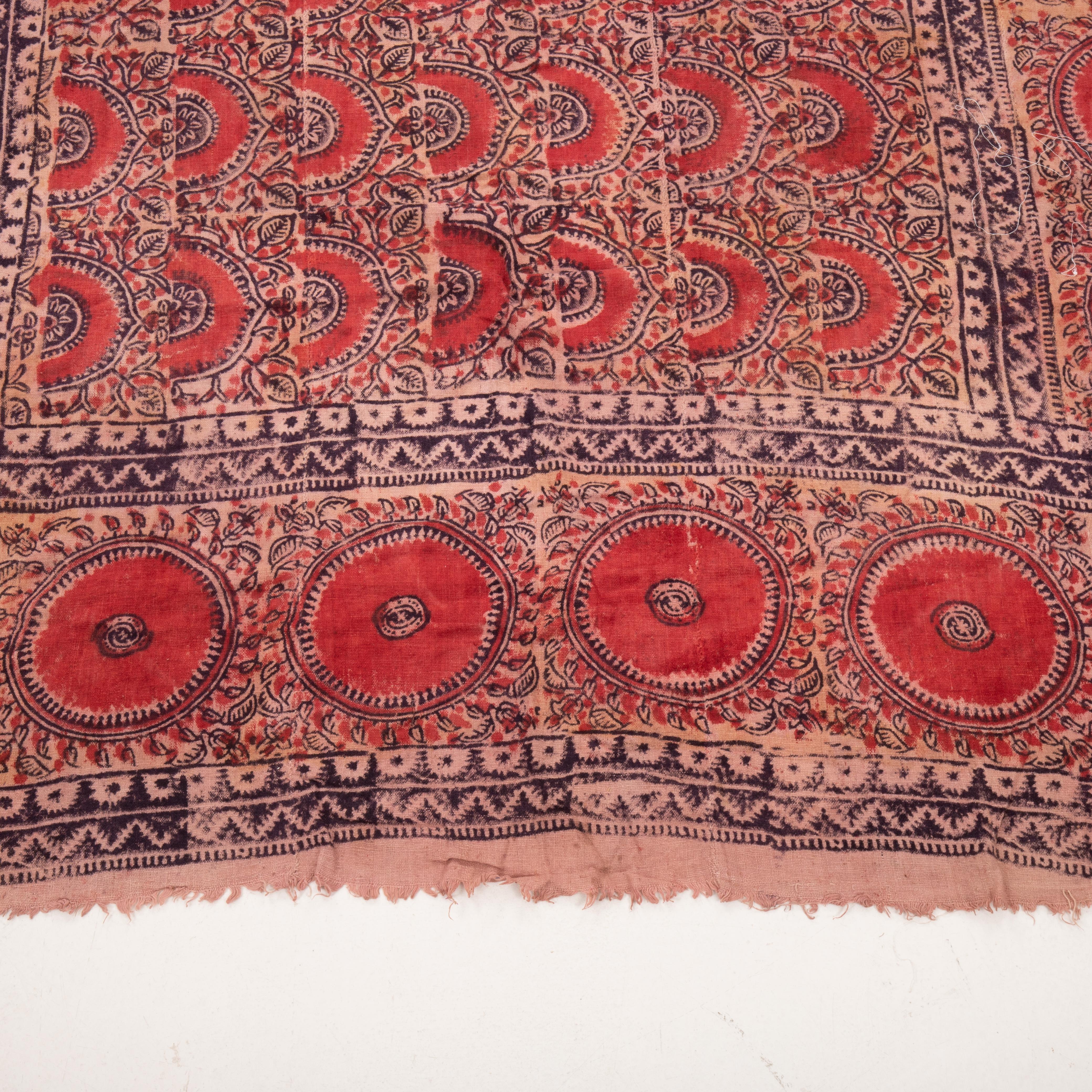 Folk Art Antique Block Printed Quilt Top, Uzbekistan, Early 20th C. For Sale