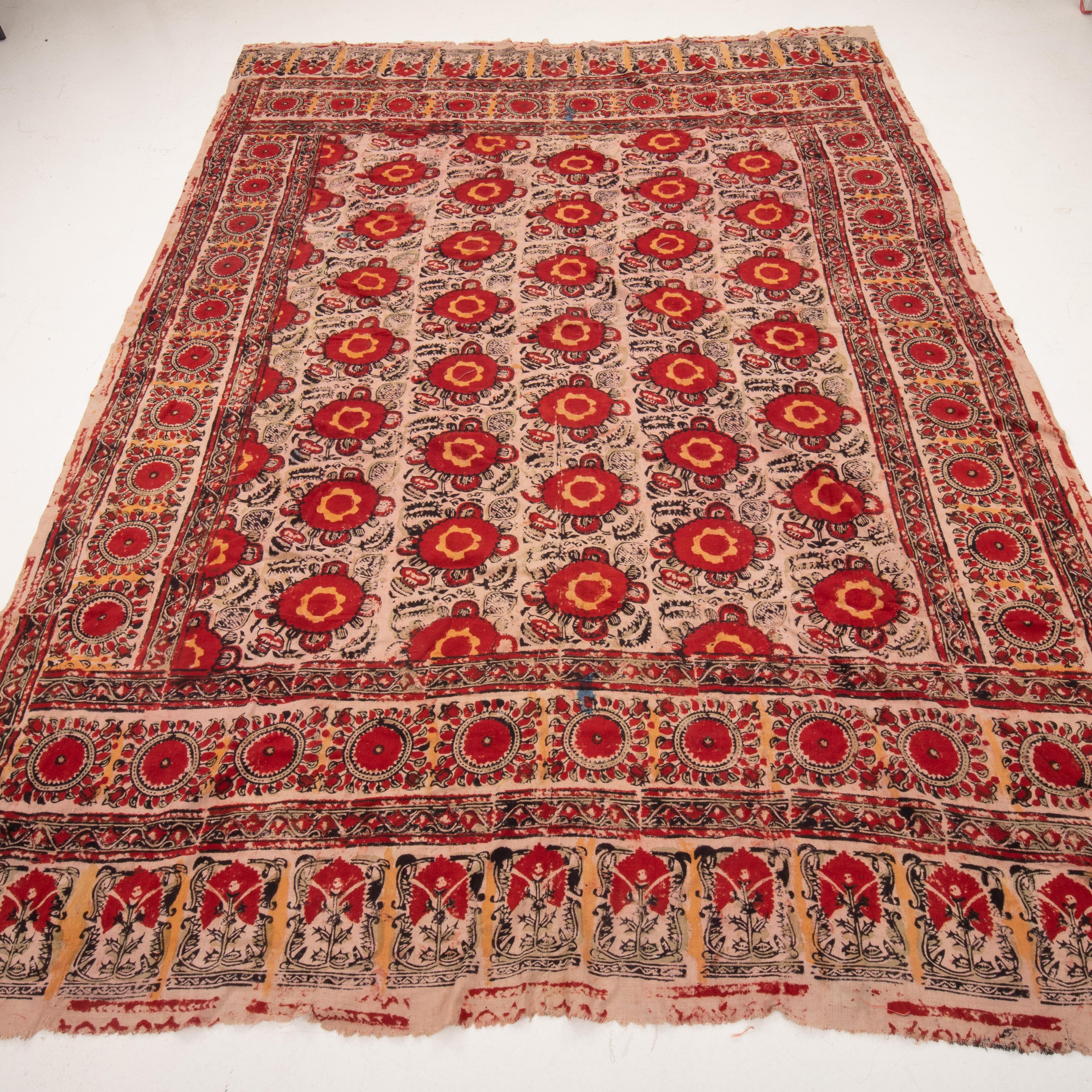 Antikes Blockdruck-Steppdecke-Top, Usbekistan, frühes 20. Jahrhundert. (Usbekisch) im Angebot