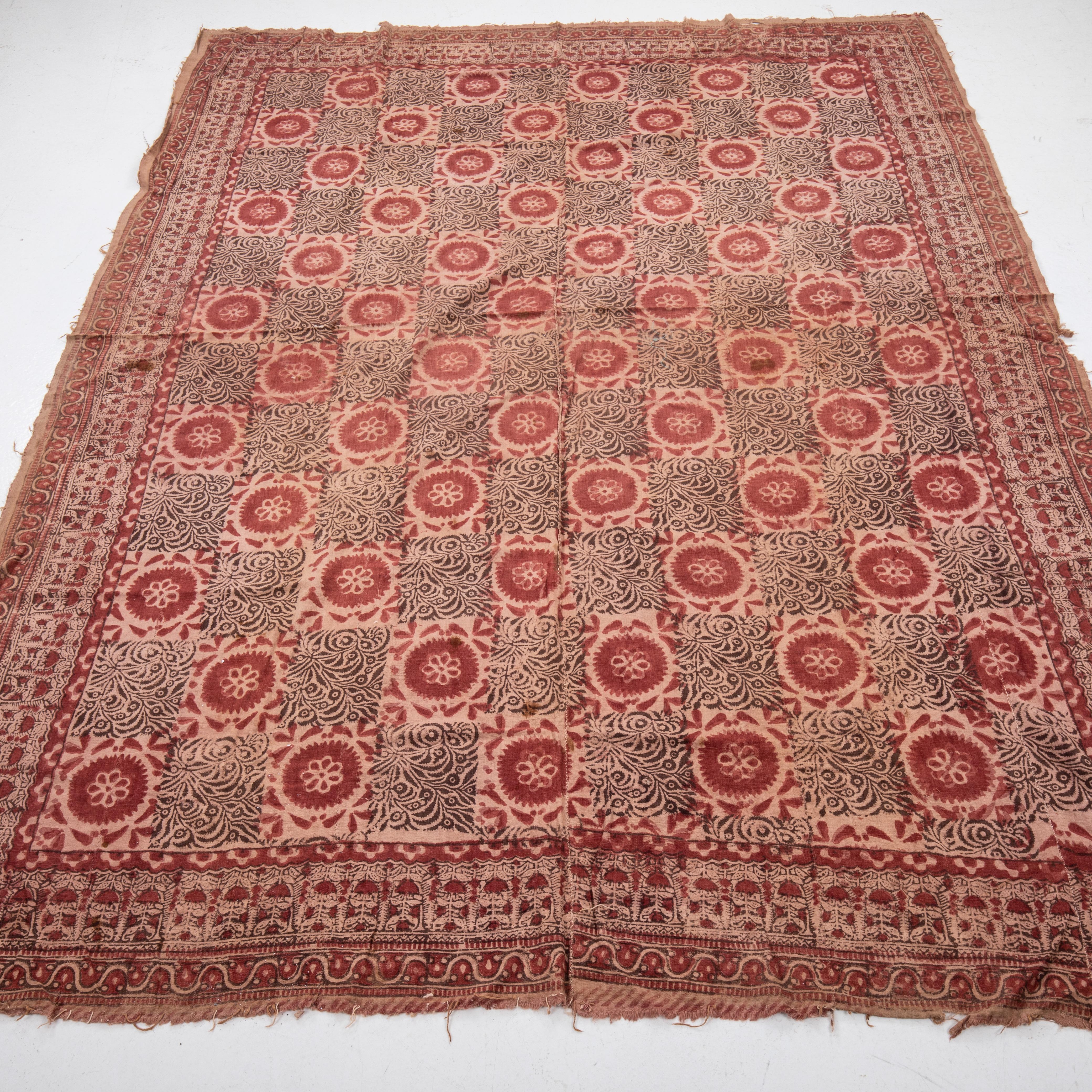 Hand-Crafted Antique Block Printed Quilt Top, Uzbekistan, Early 20th C.