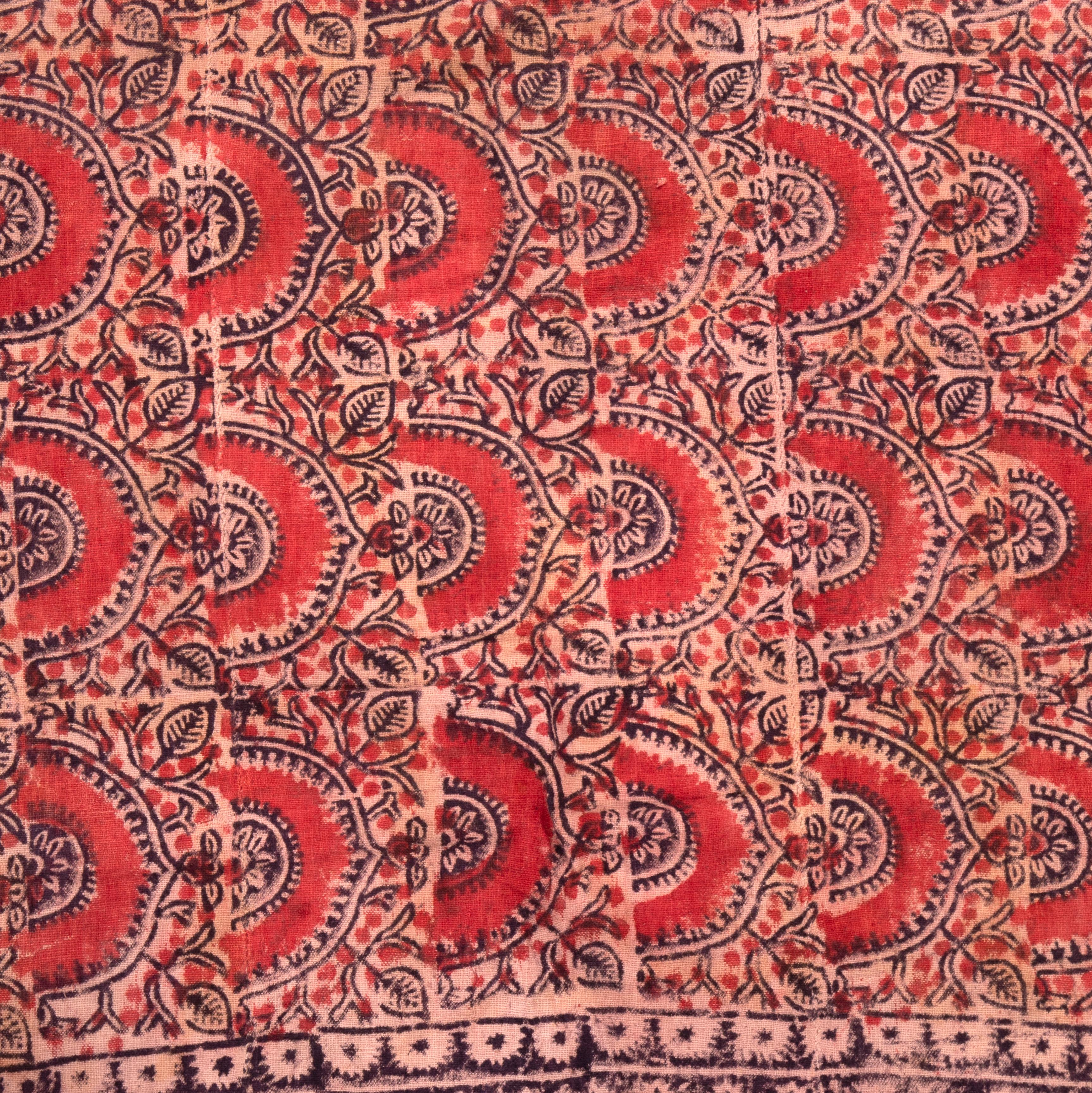 Kalamkari Antique Block Printed Quilt Top, Uzbekistan, Early 20th C. For Sale