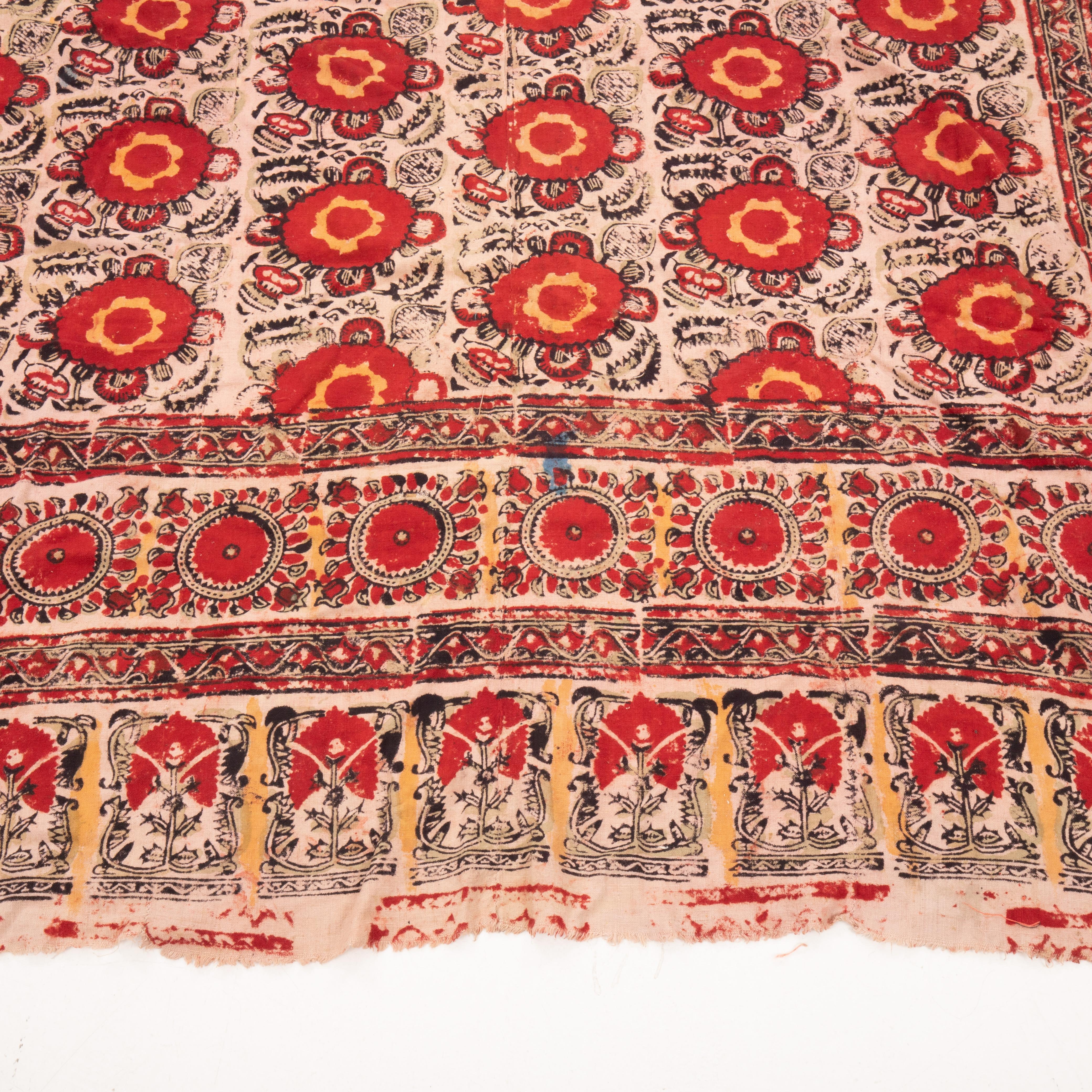 Antikes Blockdruck-Steppdecke-Top, Usbekistan, frühes 20. Jahrhundert. (Kalamkari) im Angebot