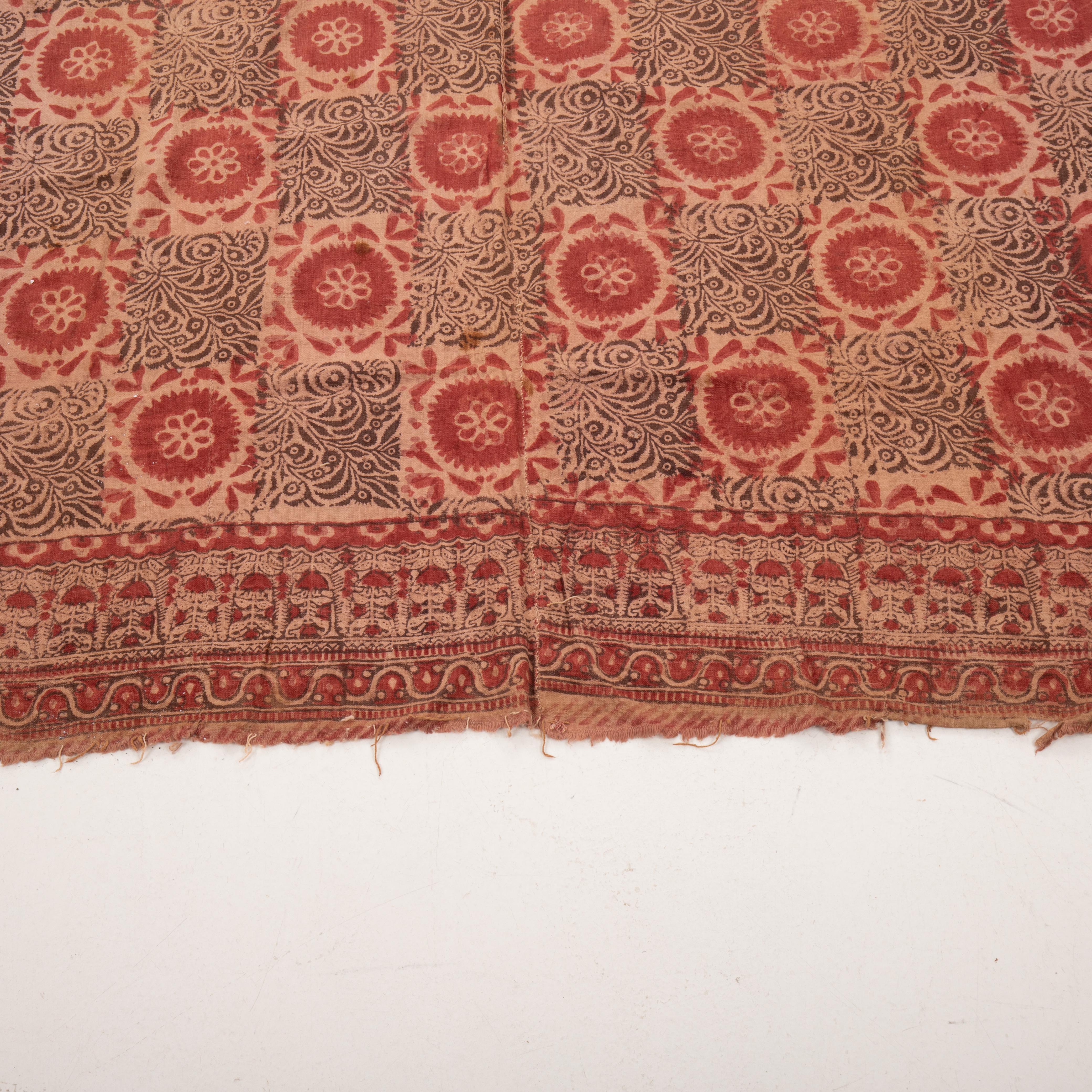 Antique Block Printed Quilt Top, Uzbekistan, Early 20th C. In Fair Condition In Istanbul, TR