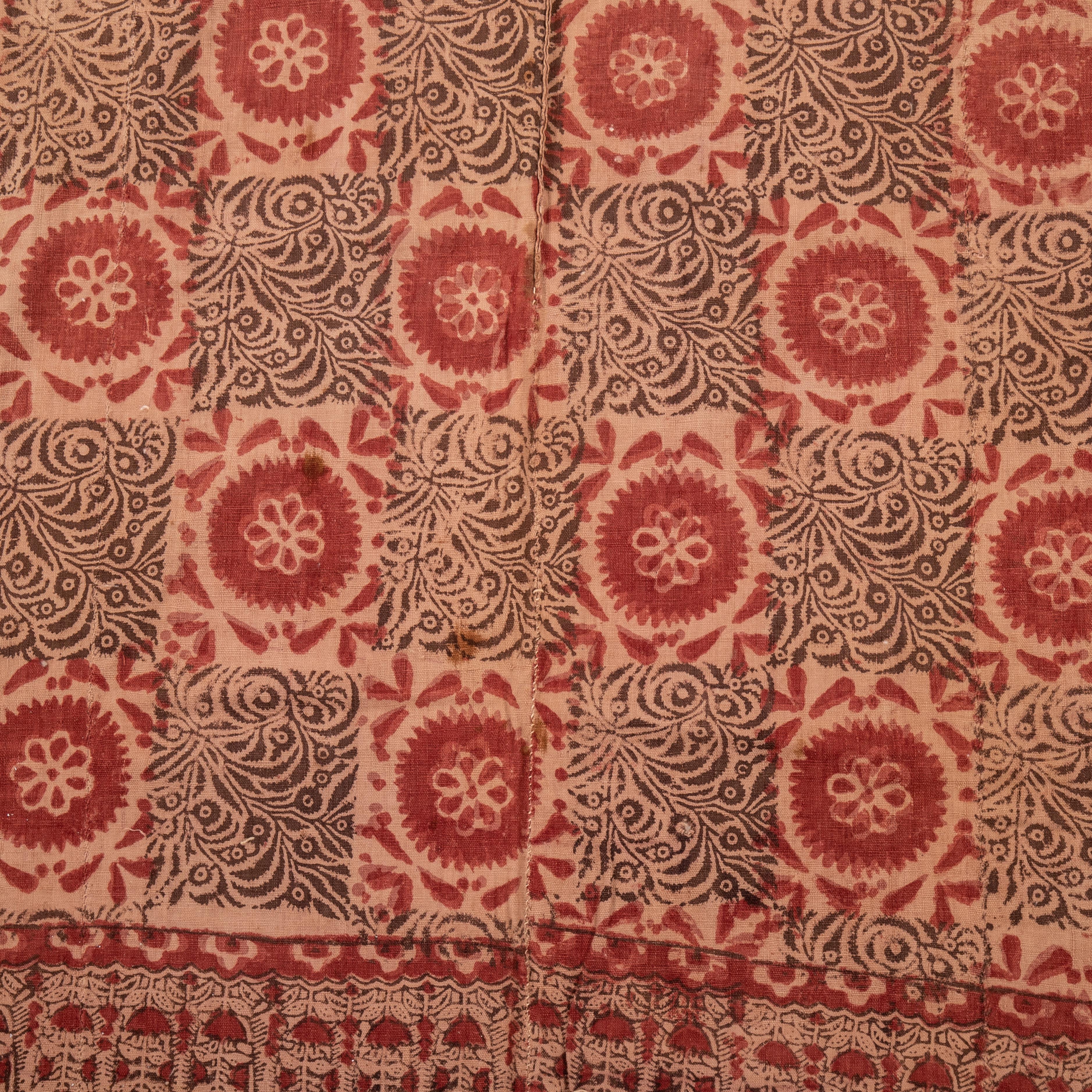 20th Century Antique Block Printed Quilt Top, Uzbekistan, Early 20th C.