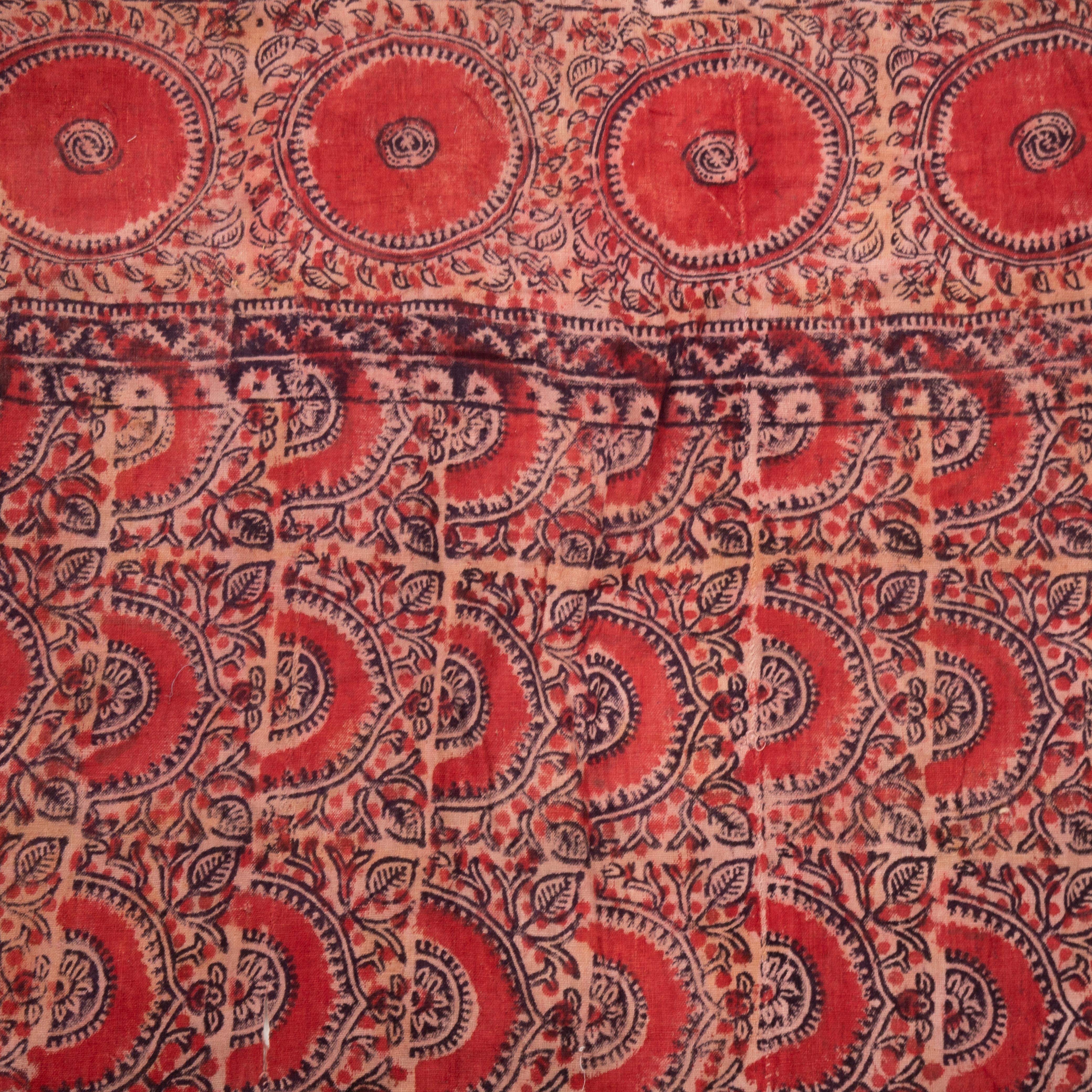20th Century Antique Block Printed Quilt Top, Uzbekistan, Early 20th C. For Sale