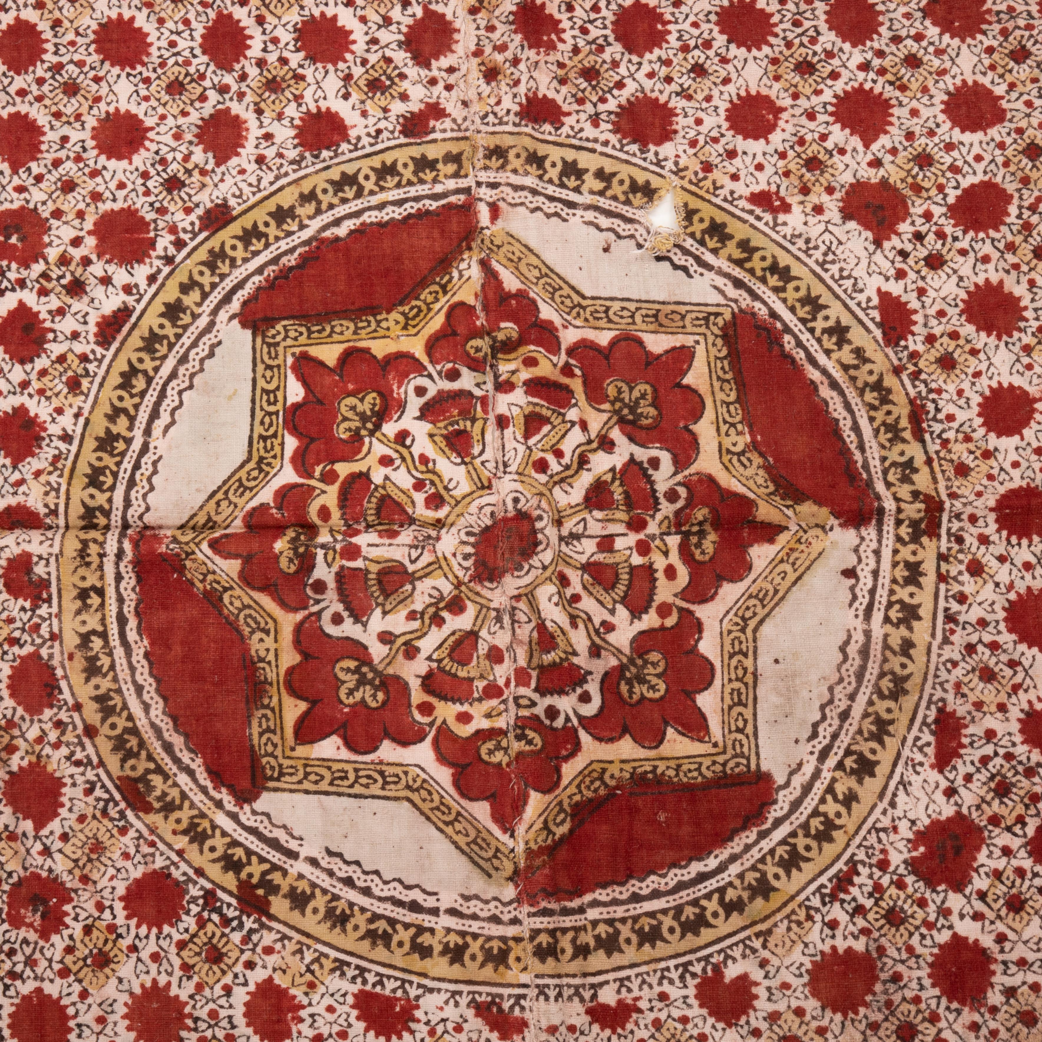 Cotton Antique Block Printed Quilt Top, Uzbekistan, Early 20th C. For Sale