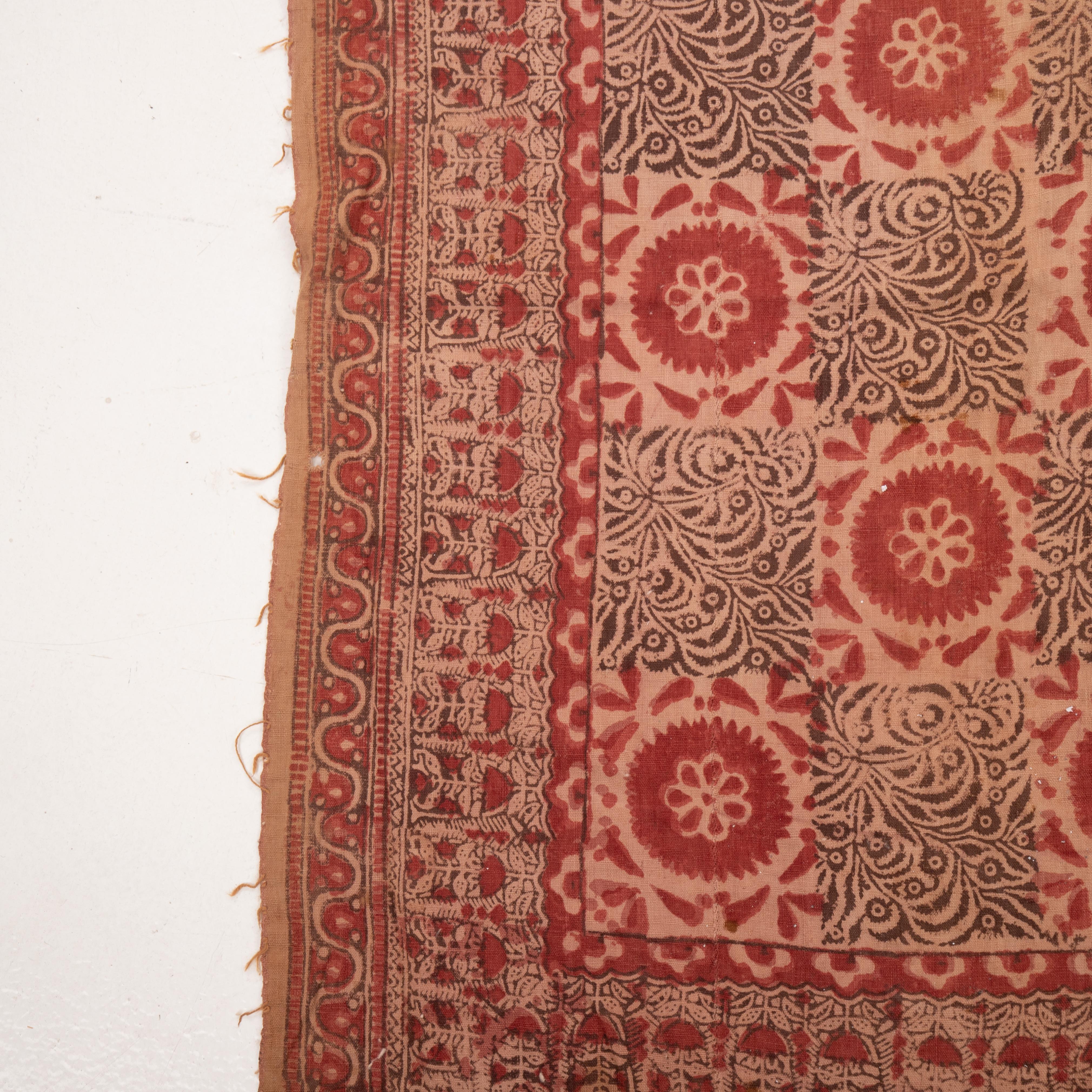 Cotton Antique Block Printed Quilt Top, Uzbekistan, Early 20th C.