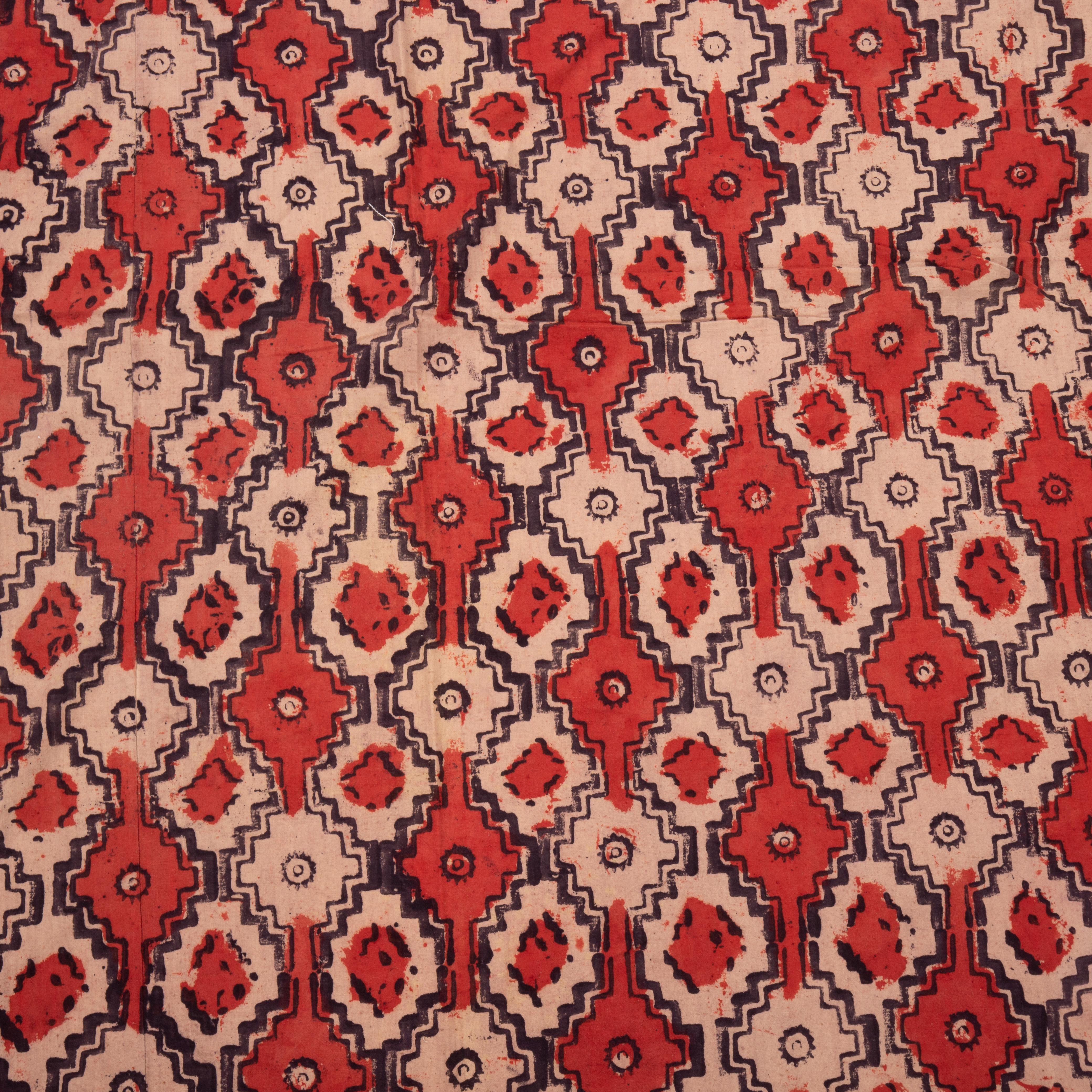 Cotton Antique Block Printed Quilt Top, Uzbekistan, Early 20th C. For Sale
