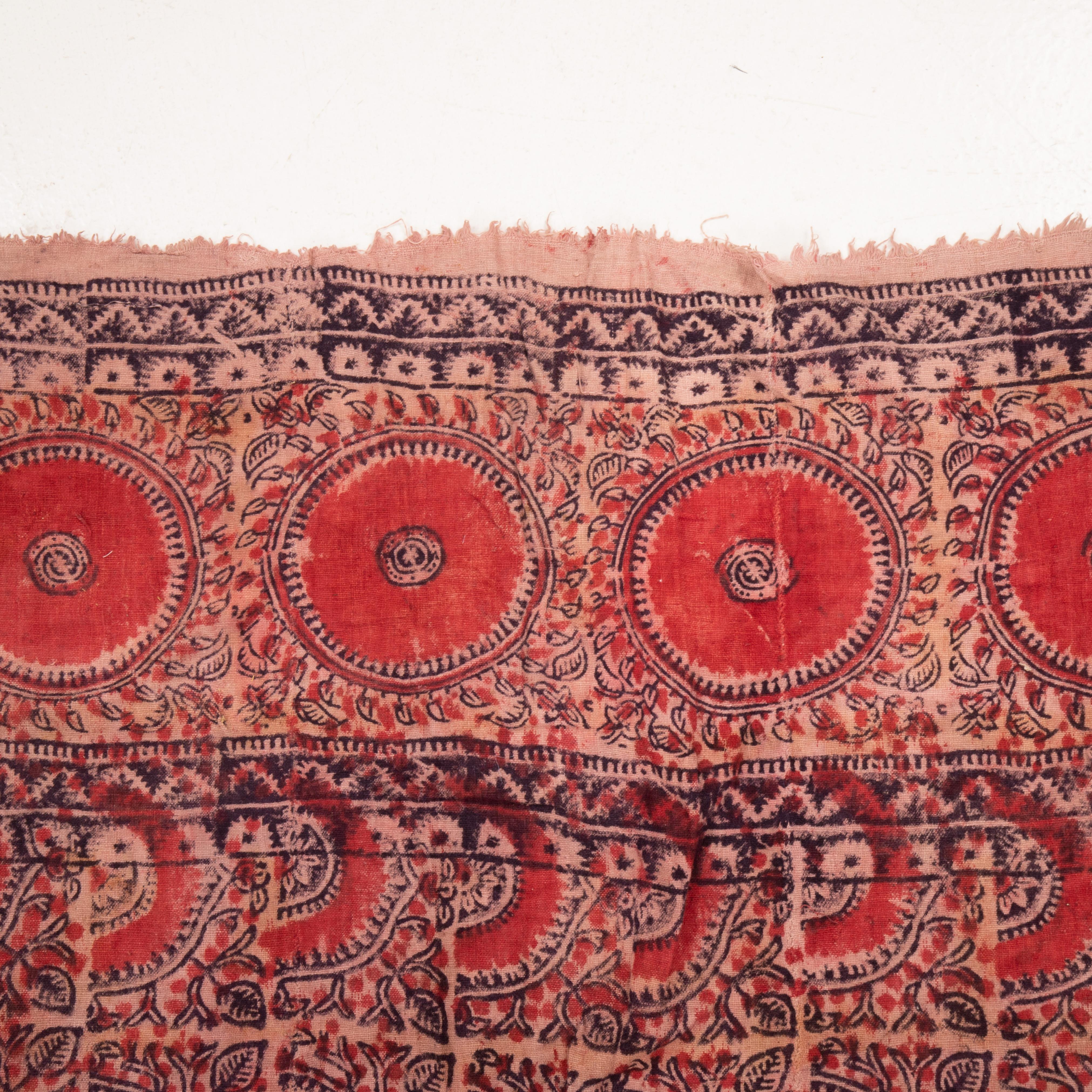 Cotton Antique Block Printed Quilt Top, Uzbekistan, Early 20th C. For Sale