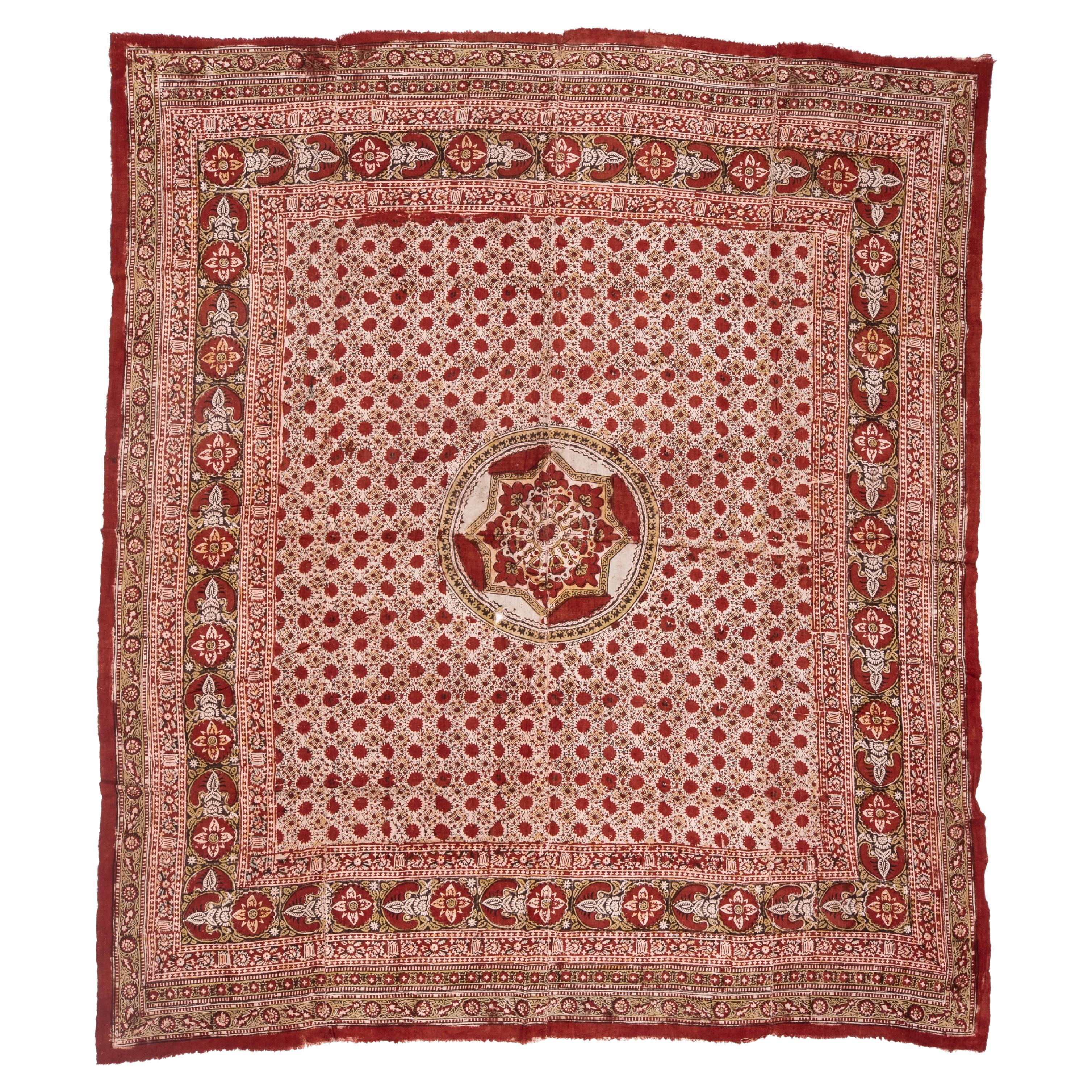 Antique Block Printed Quilt Top, Uzbekistan, Early 20th C. For Sale