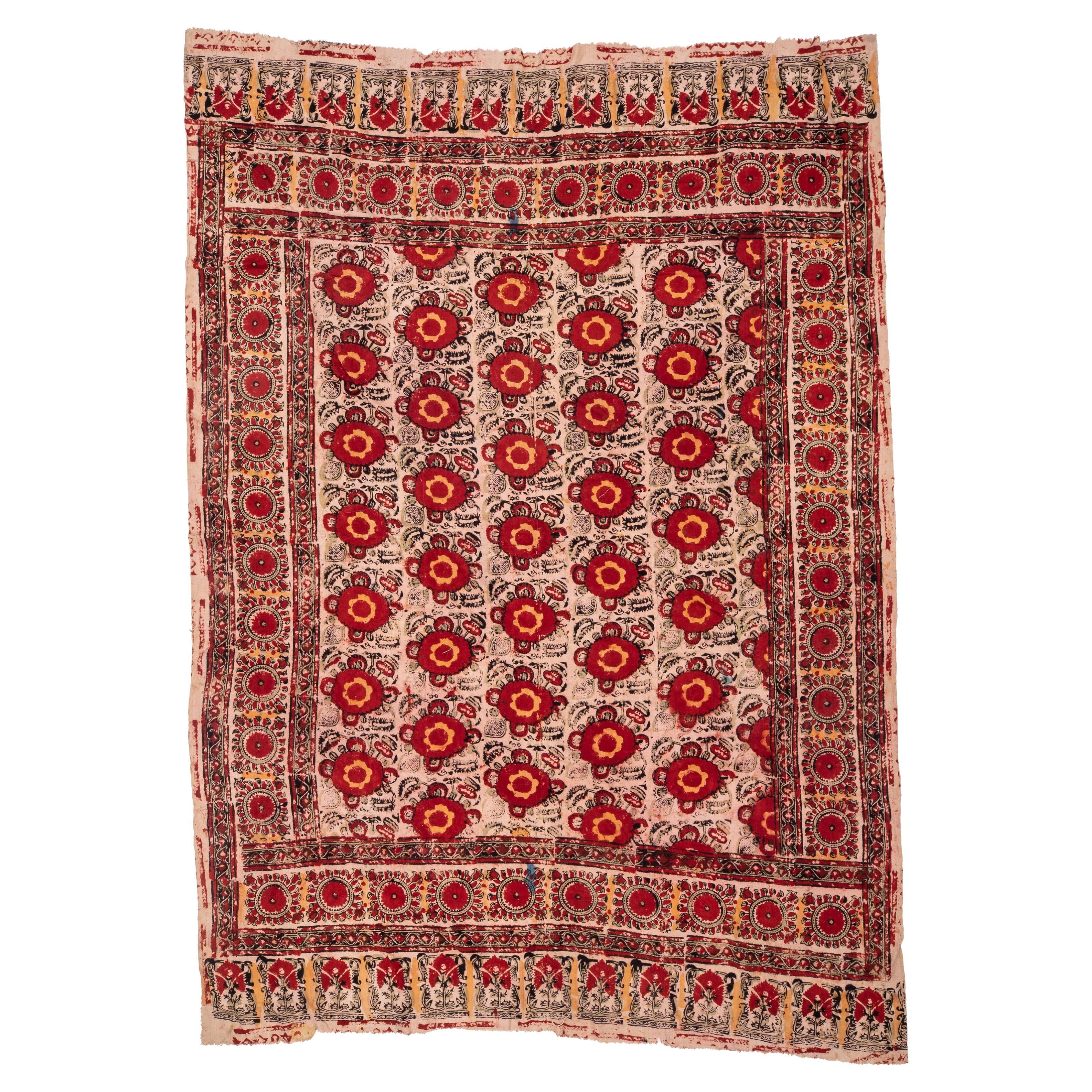 Antikes Blockdruck-Steppdecke-Top, Usbekistan, frühes 20. Jahrhundert. im Angebot