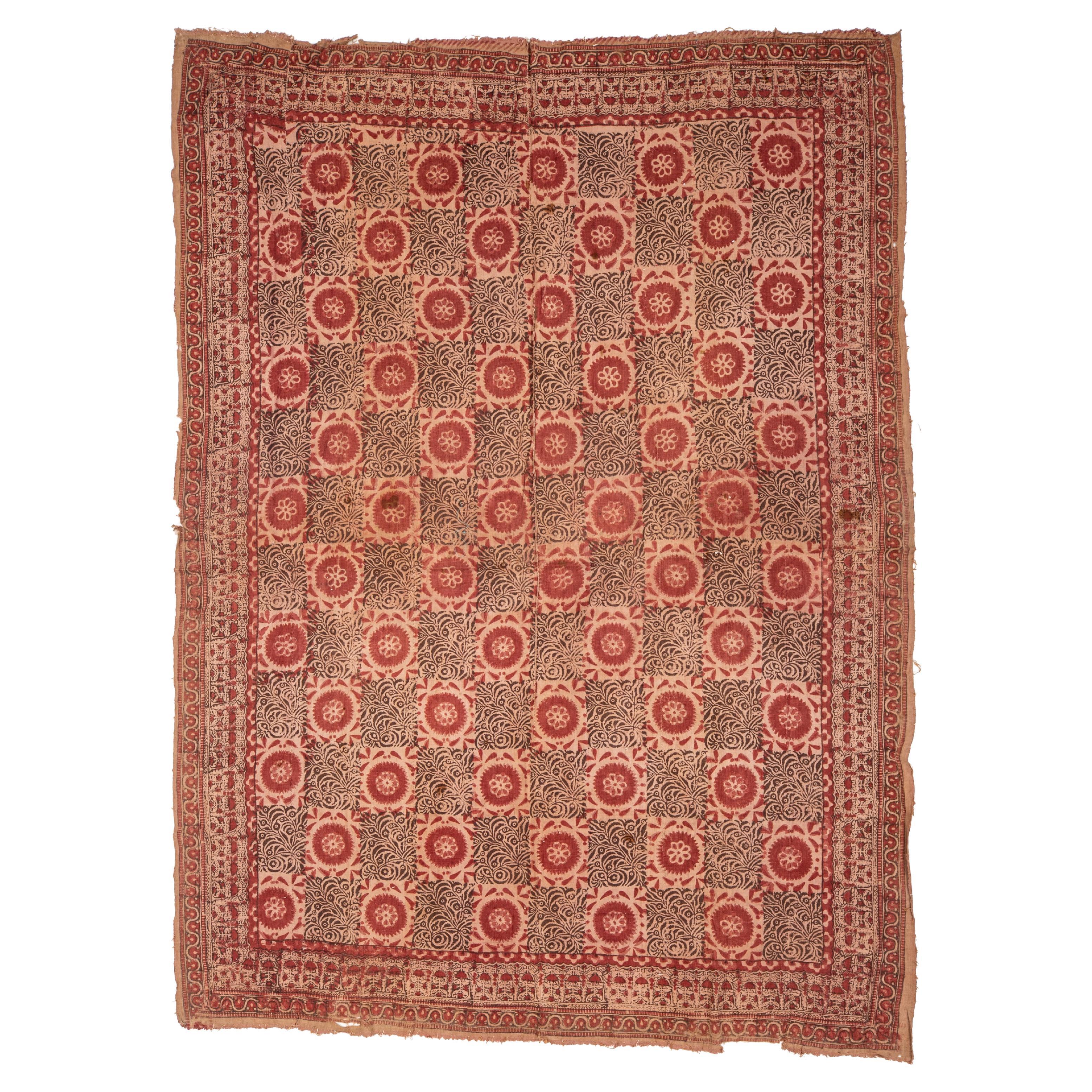 Antique Block Printed Quilt Top, Uzbekistan, Early 20th C.