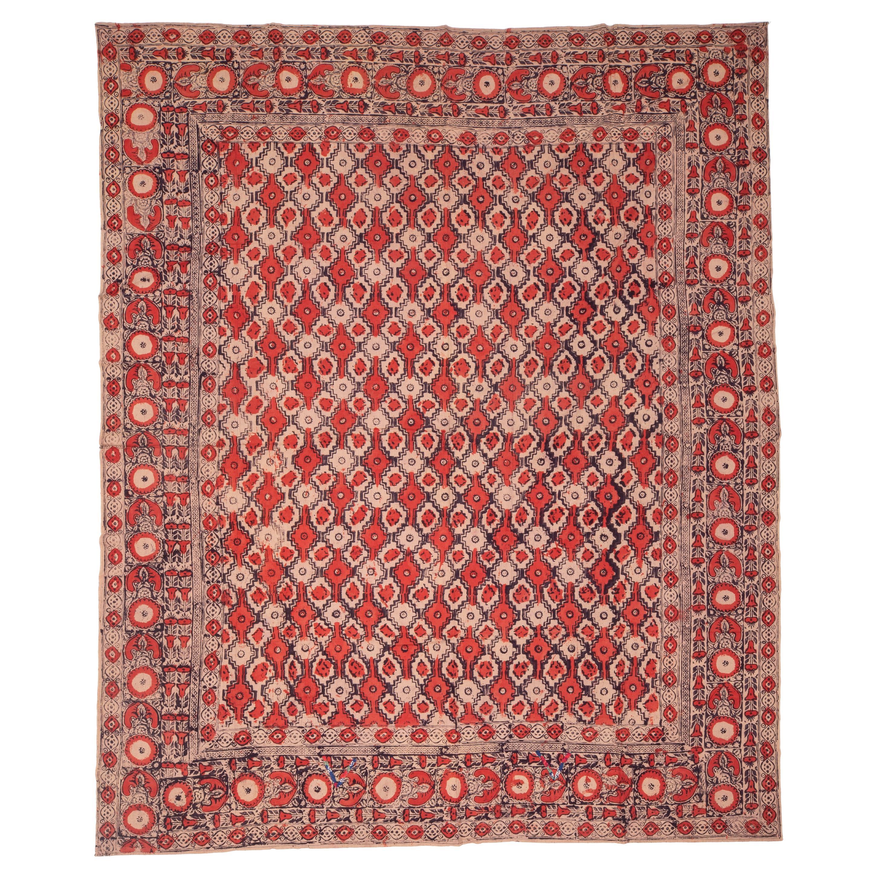 Antique Block Printed Quilt Top, Uzbekistan, Early 20th C. For Sale