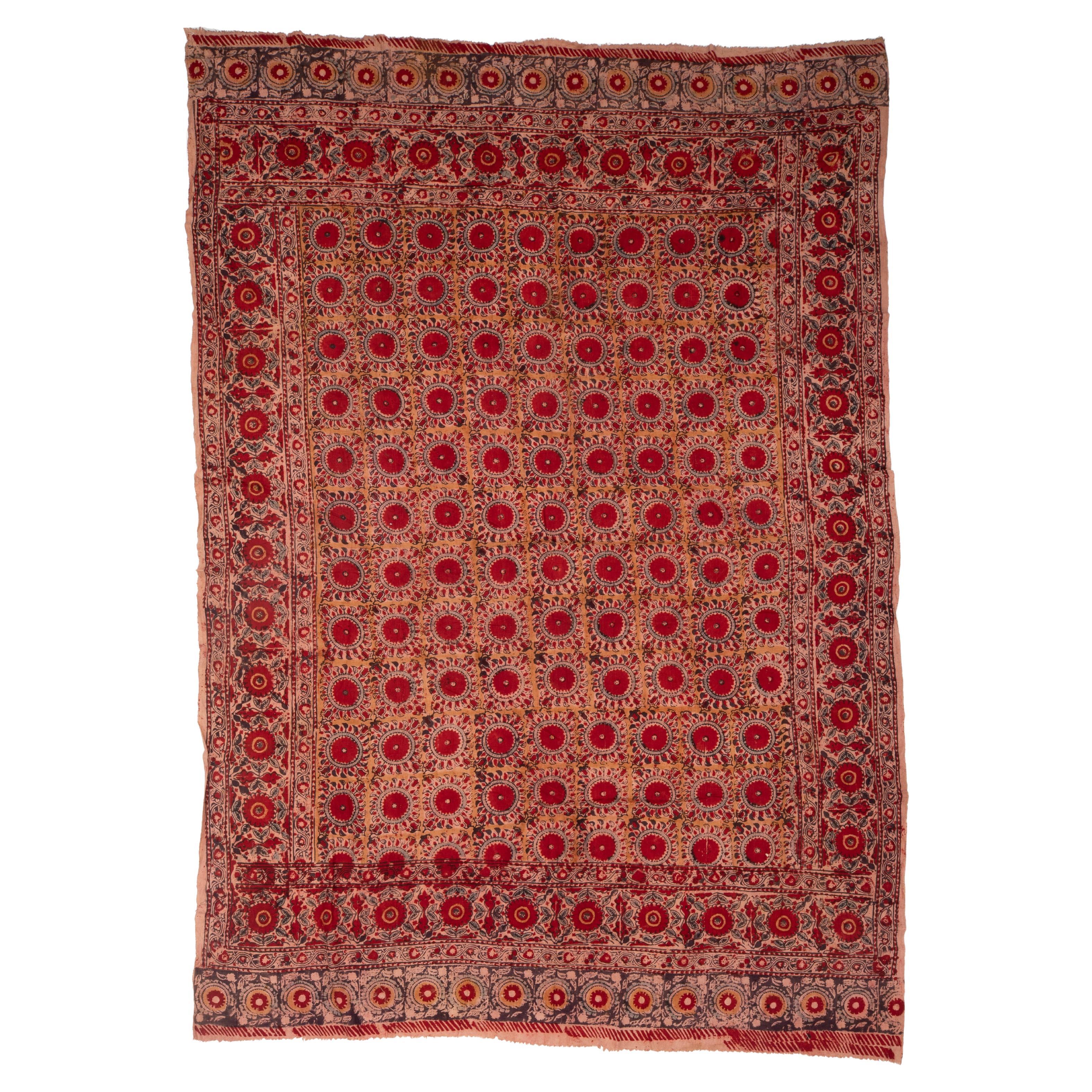 Antique Block Printed Quilt Top, Uzbekistan, Early 20th C. For Sale