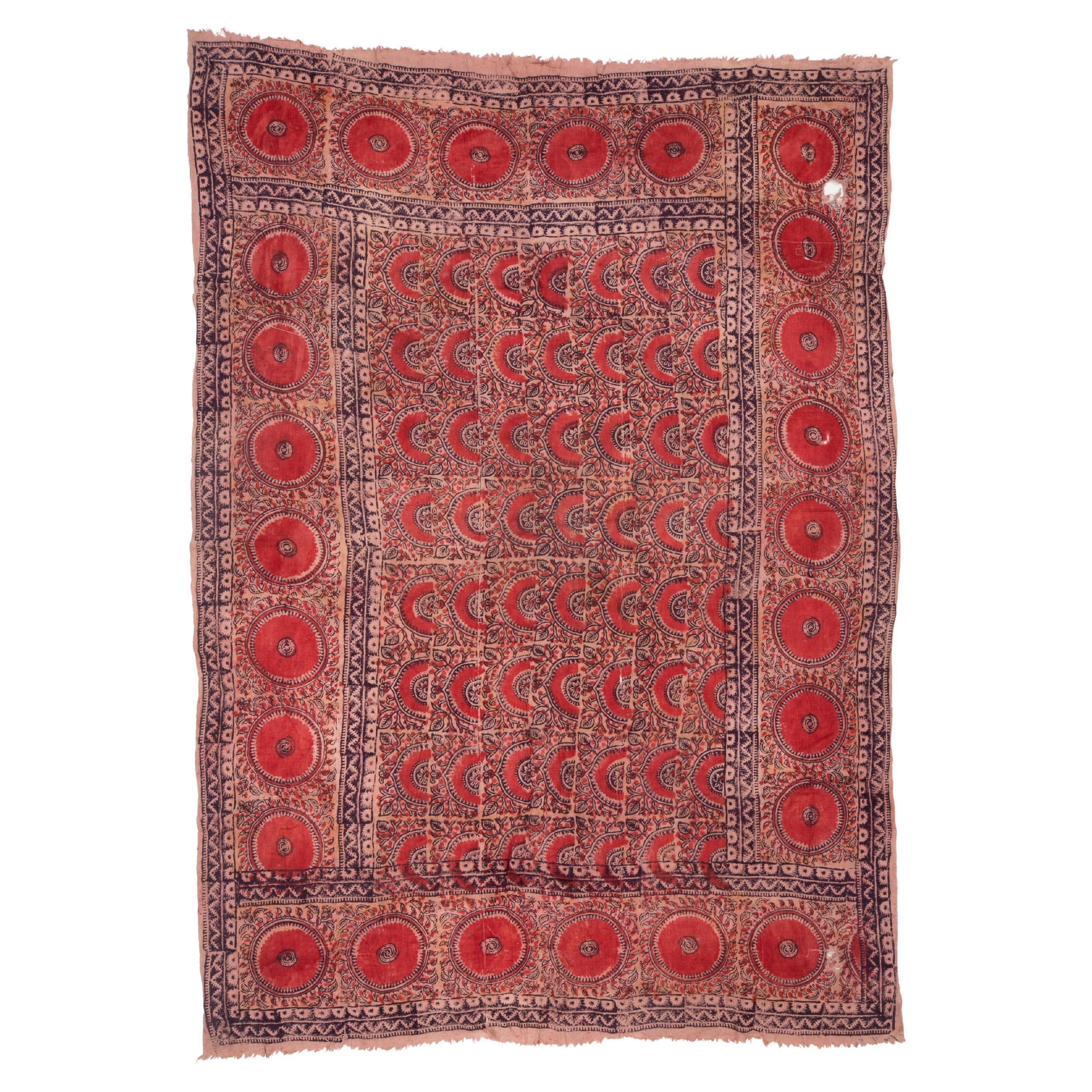 Antique Block Printed Quilt Top, Uzbekistan, Early 20th C. For Sale