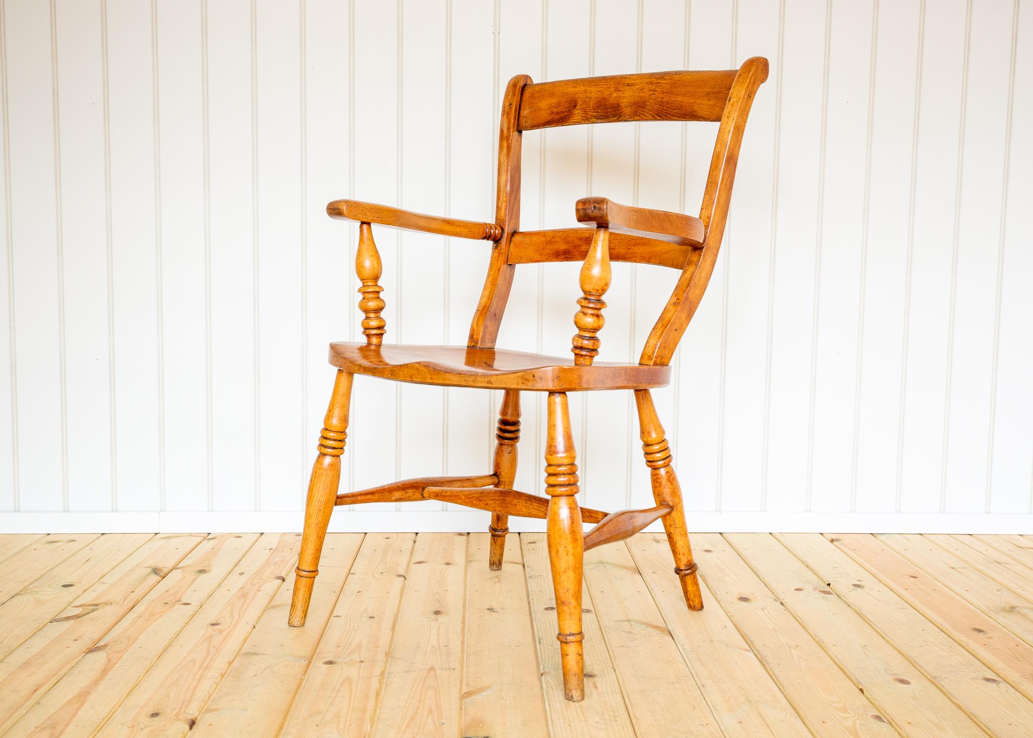 Silla Windsor Antigua Rubio Abedul Satinado Sillón Oxford con Respaldo de Bar 1850 en venta 3