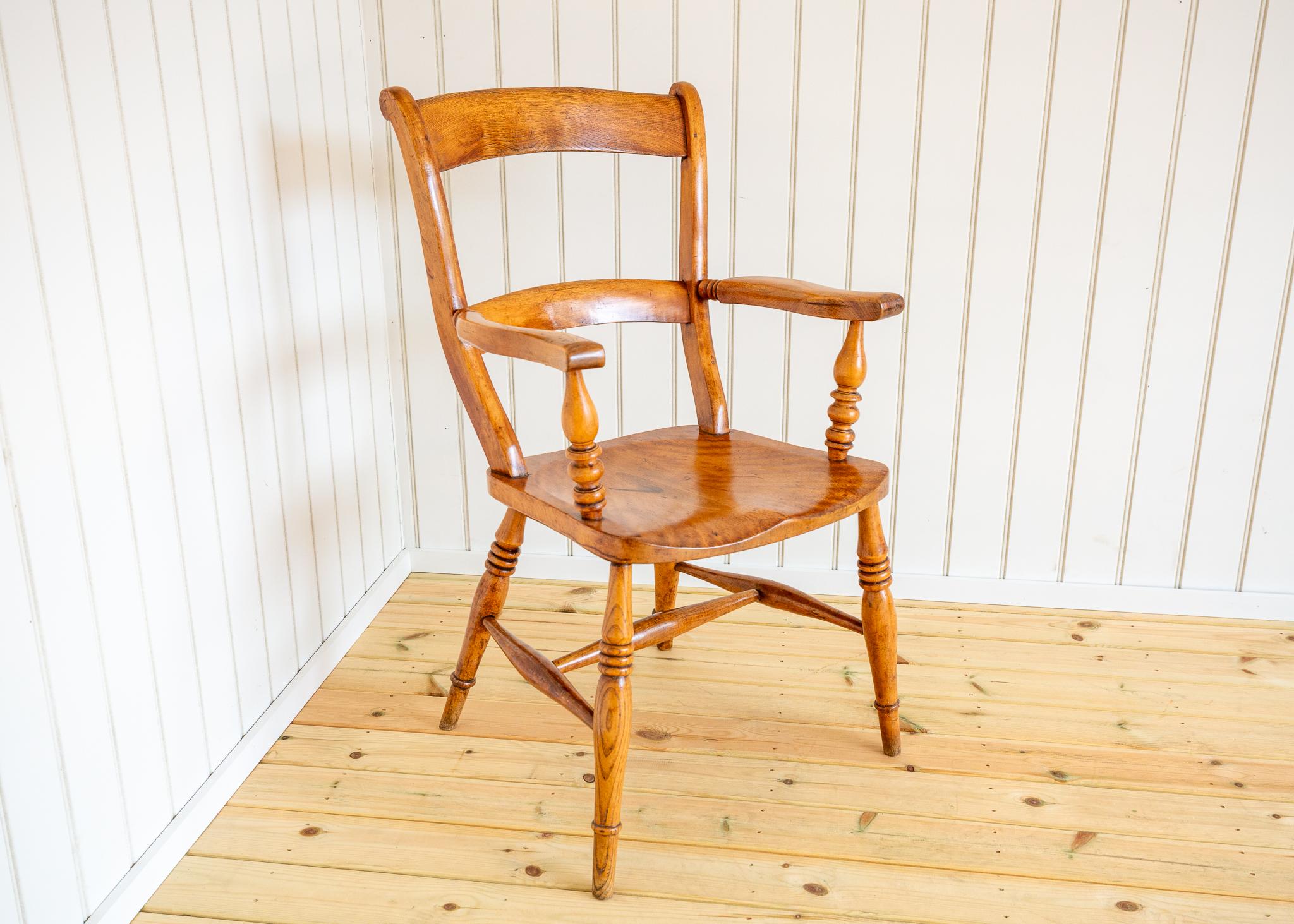Silla Windsor Antigua Rubio Abedul Satinado Sillón Oxford con Respaldo de Bar 1850 en venta 4
