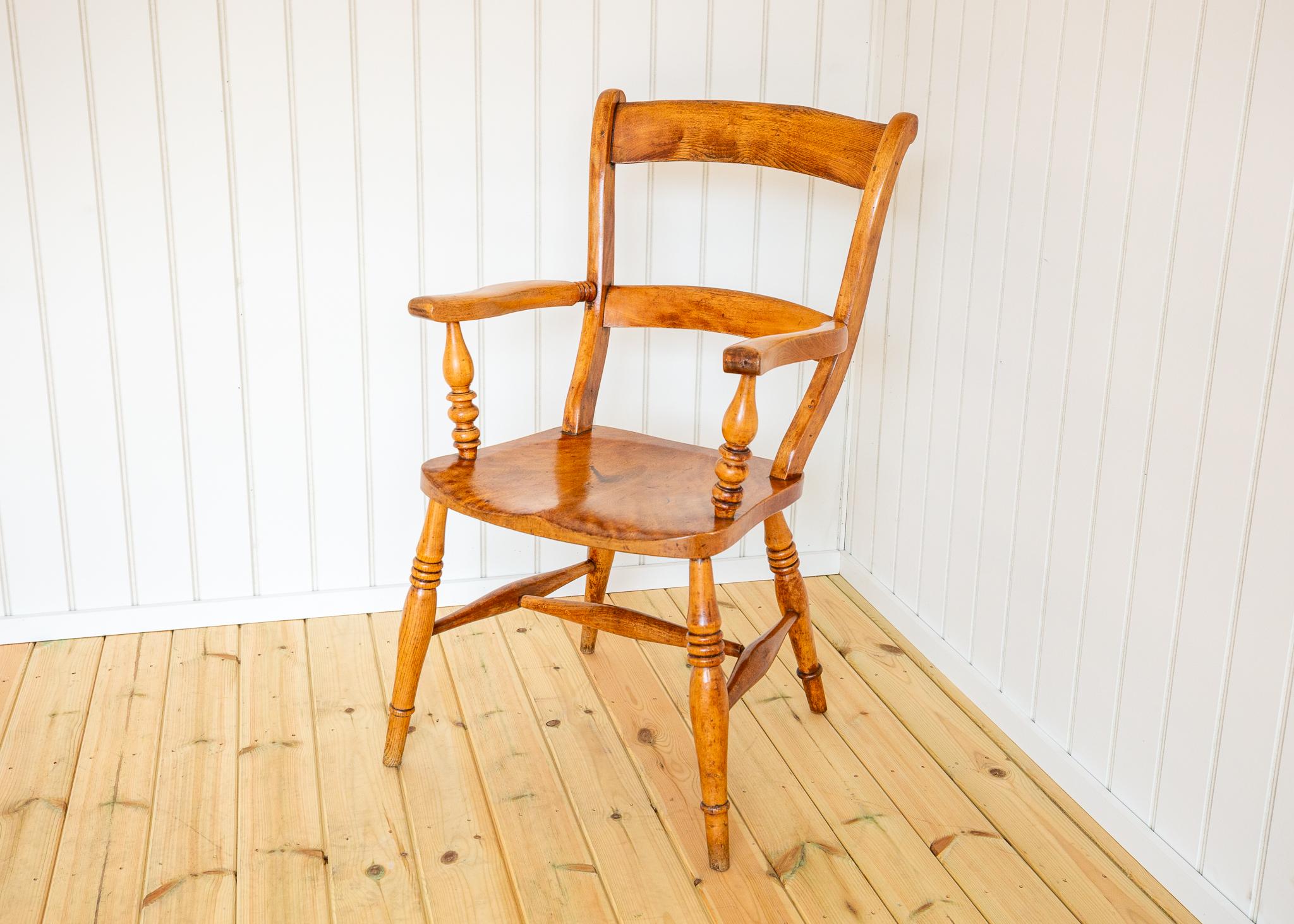 Silla Windsor Antigua Rubio Abedul Satinado Sillón Oxford con Respaldo de Bar 1850 Británico en venta