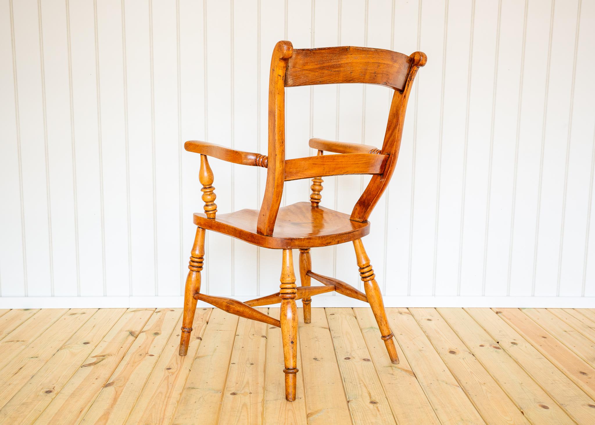 Silla Windsor Antigua Rubio Abedul Satinado Sillón Oxford con Respaldo de Bar 1850 siglo XIX en venta