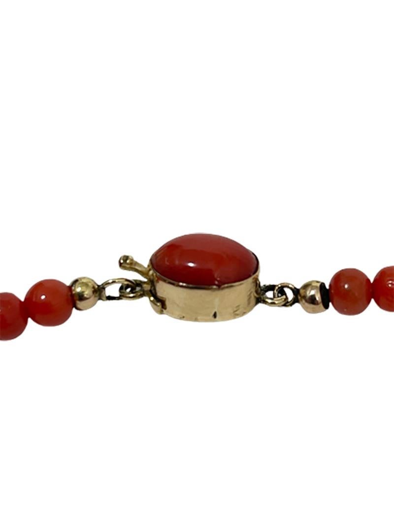 European Antique Blood Coral with Cabochon cut Coral closure For Sale