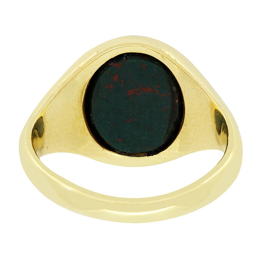 Round Cut Antique Blood Stone Signet Ring, hallmarked 1938 For Sale