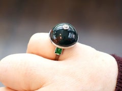 Antique Bloodstone and 0.15 Carat Diamond 14k White Gold Ring Circa 1910