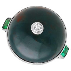 Antiker Blutstein und 0,15 Karat Diamant 14k Weißgold Ring CIRCA 1910