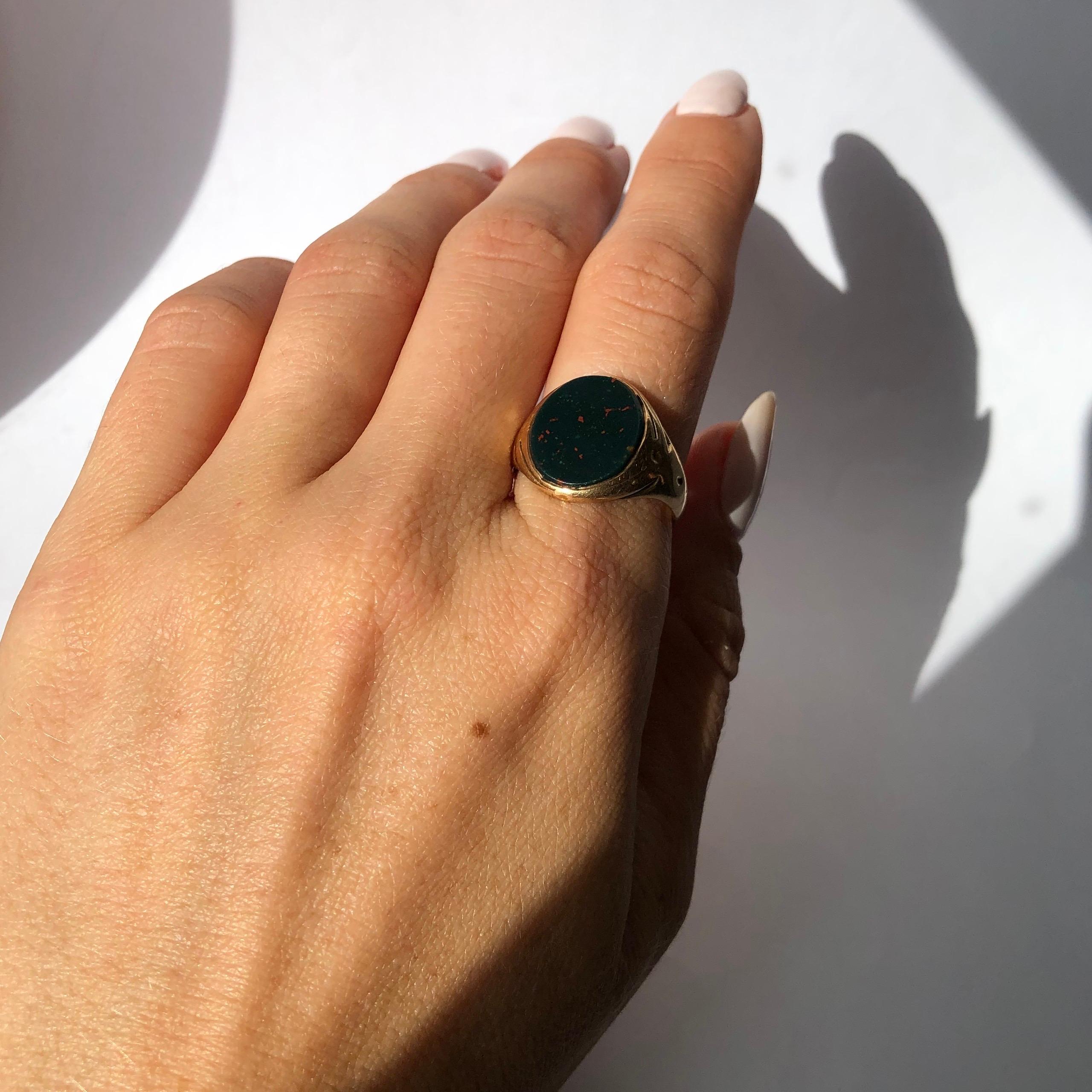 Women's or Men's Antique Bloodstone and 9 Carat Gold Signet Ring