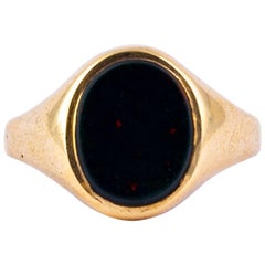 Antique Bloodstone and 9 Carat Gold Signet Ring