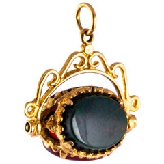 Antique Bloodstone, Onyx and Carnelian 9 Carat Gold Fob