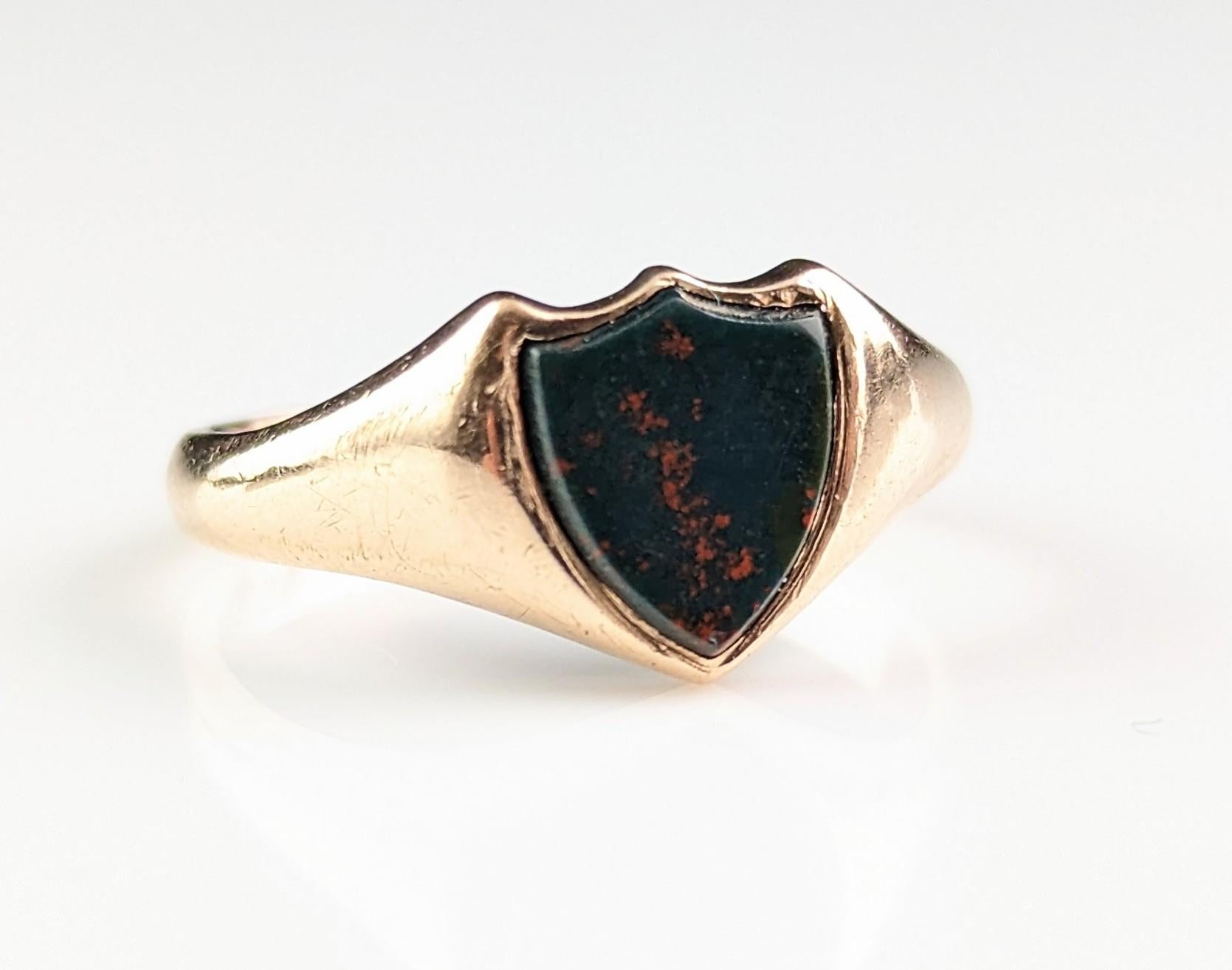 Antique Bloodstone Signet Ring, 9k Gold, Pinky Ring, Edwardian 3