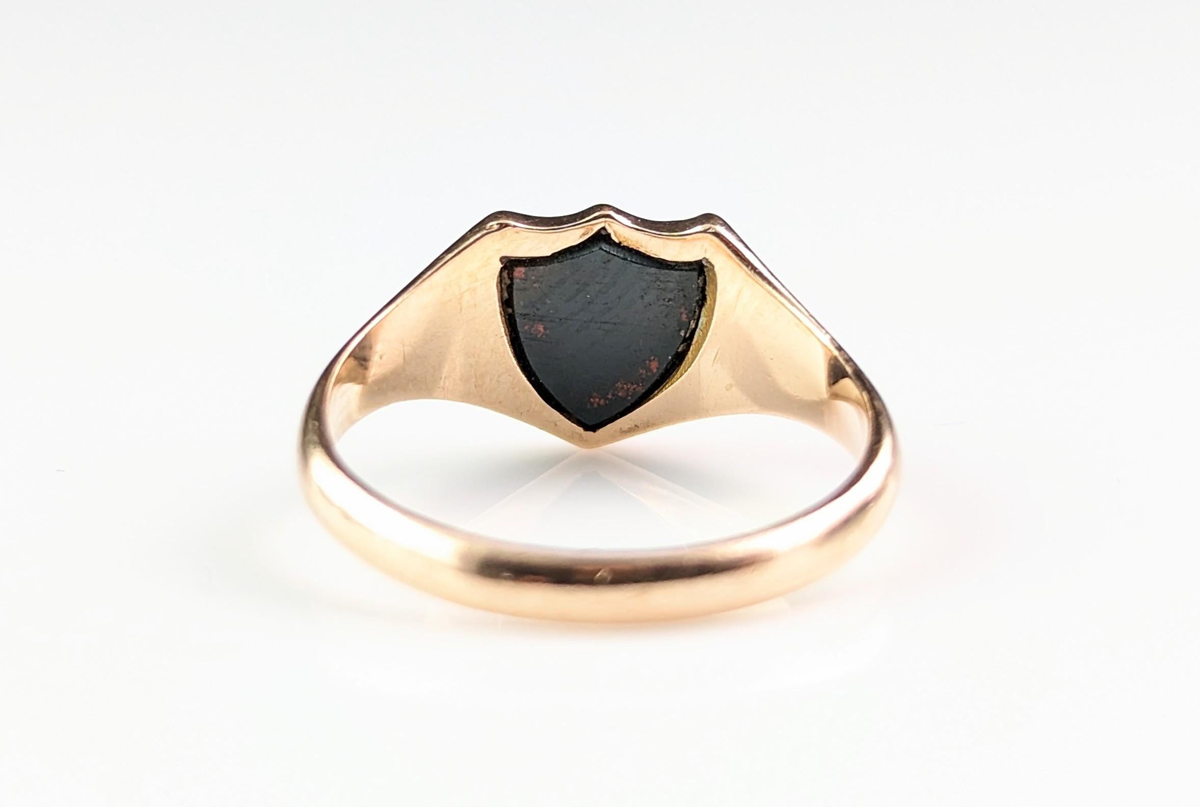 Antique Bloodstone Signet Ring, 9k Gold, Pinky Ring, Edwardian 4