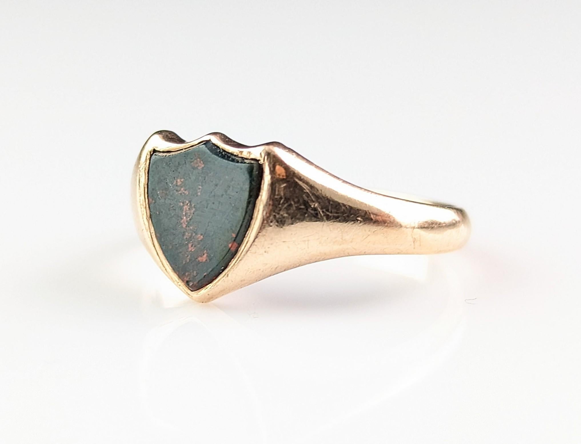Antique Bloodstone Signet Ring, 9k Gold, Pinky Ring, Edwardian 5