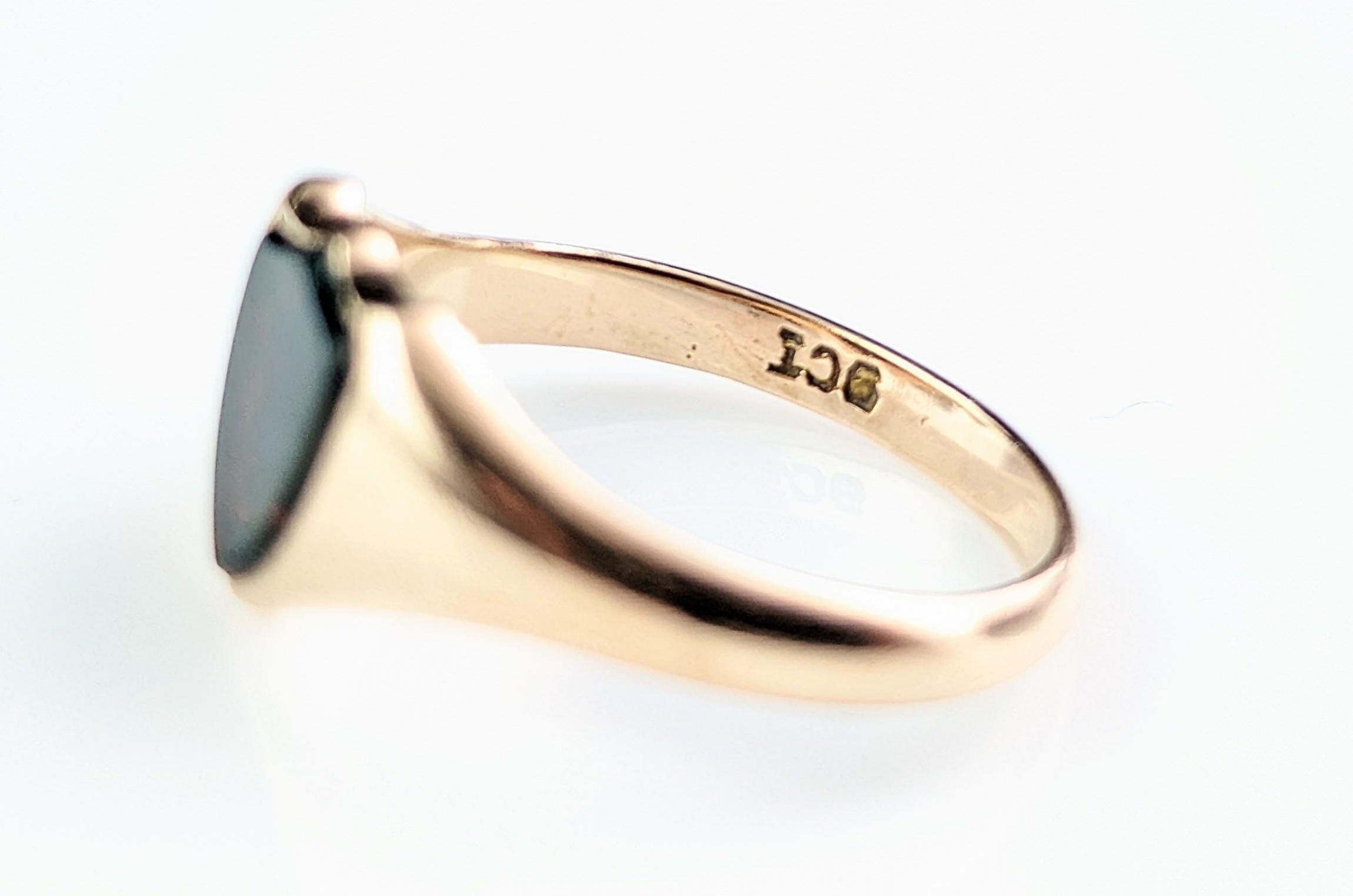 Antiker Siegelring mit Blutstein, 9k Gold, rosafarbener Ring, edwardian 10