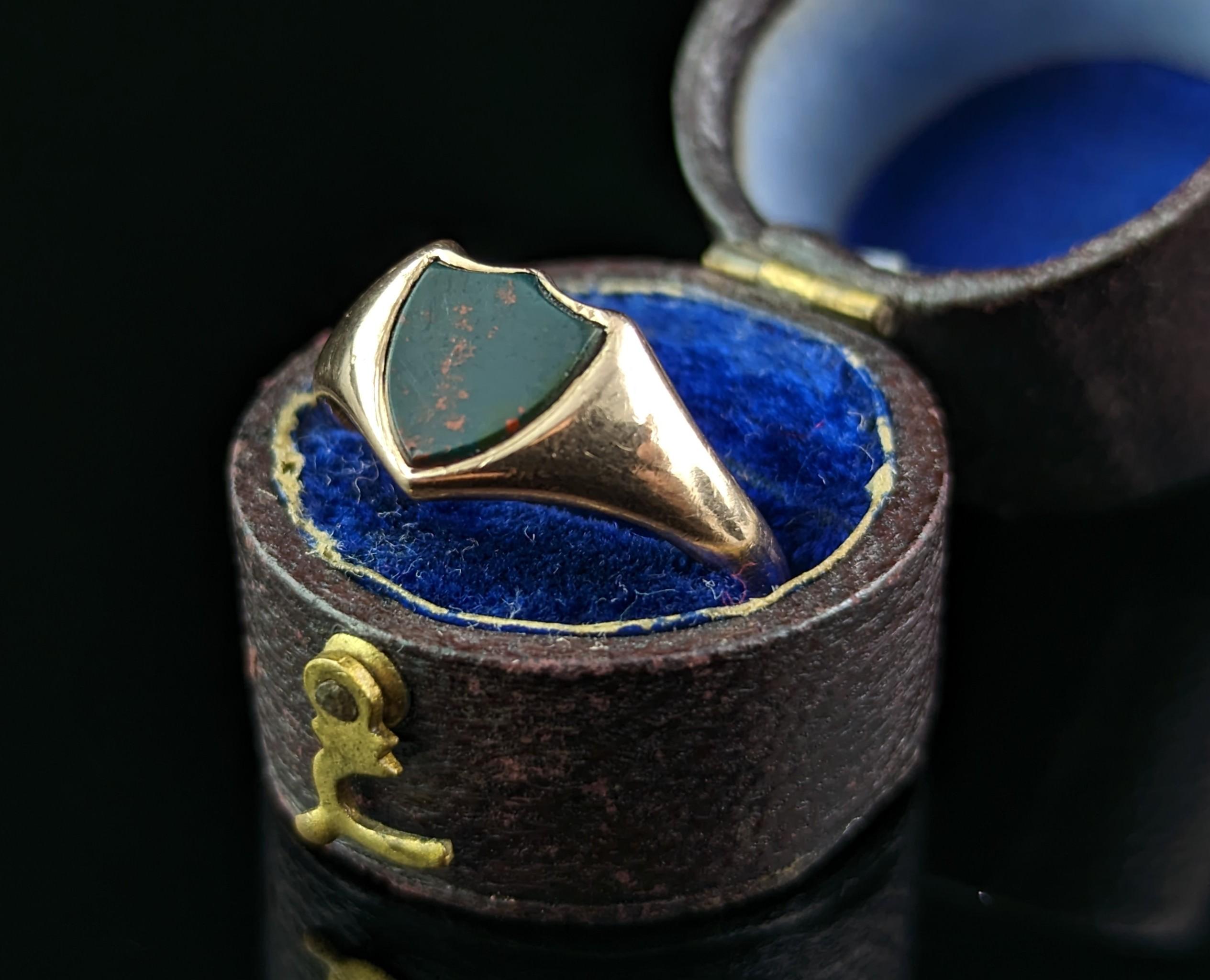 Antique Bloodstone Signet Ring, 9k Gold, Pinky Ring, Edwardian 2