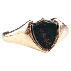 Antique Bloodstone Signet Ring, 9k Gold, Pinky Ring, Edwardian