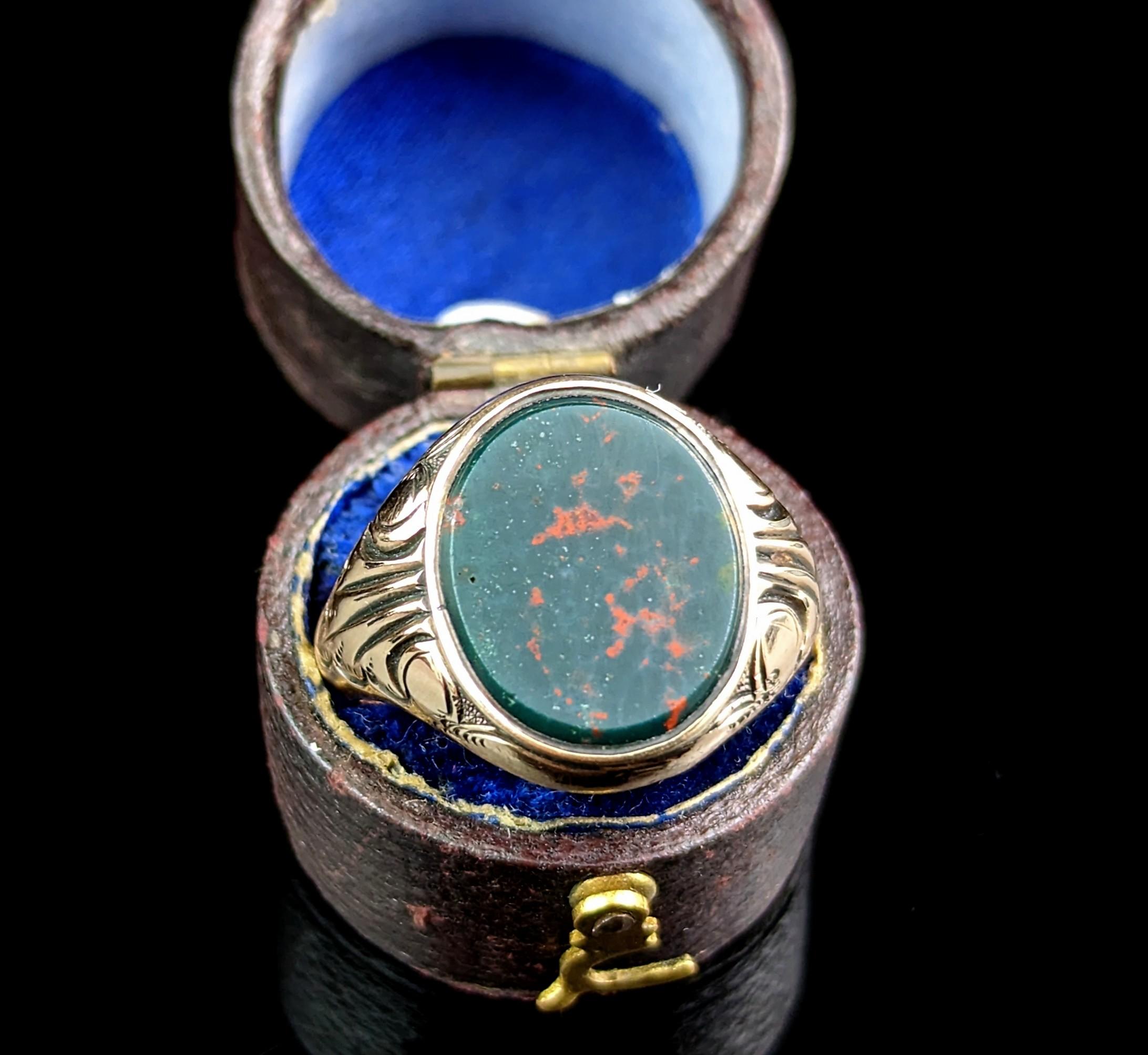 Antique Bloodstone Signet Ring, 9k Rose Gold, Art Deco 2