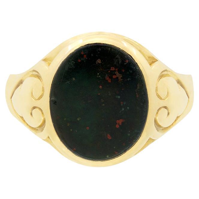 Antique Bloodstone Signet Ring, hallmarked 1919 For Sale