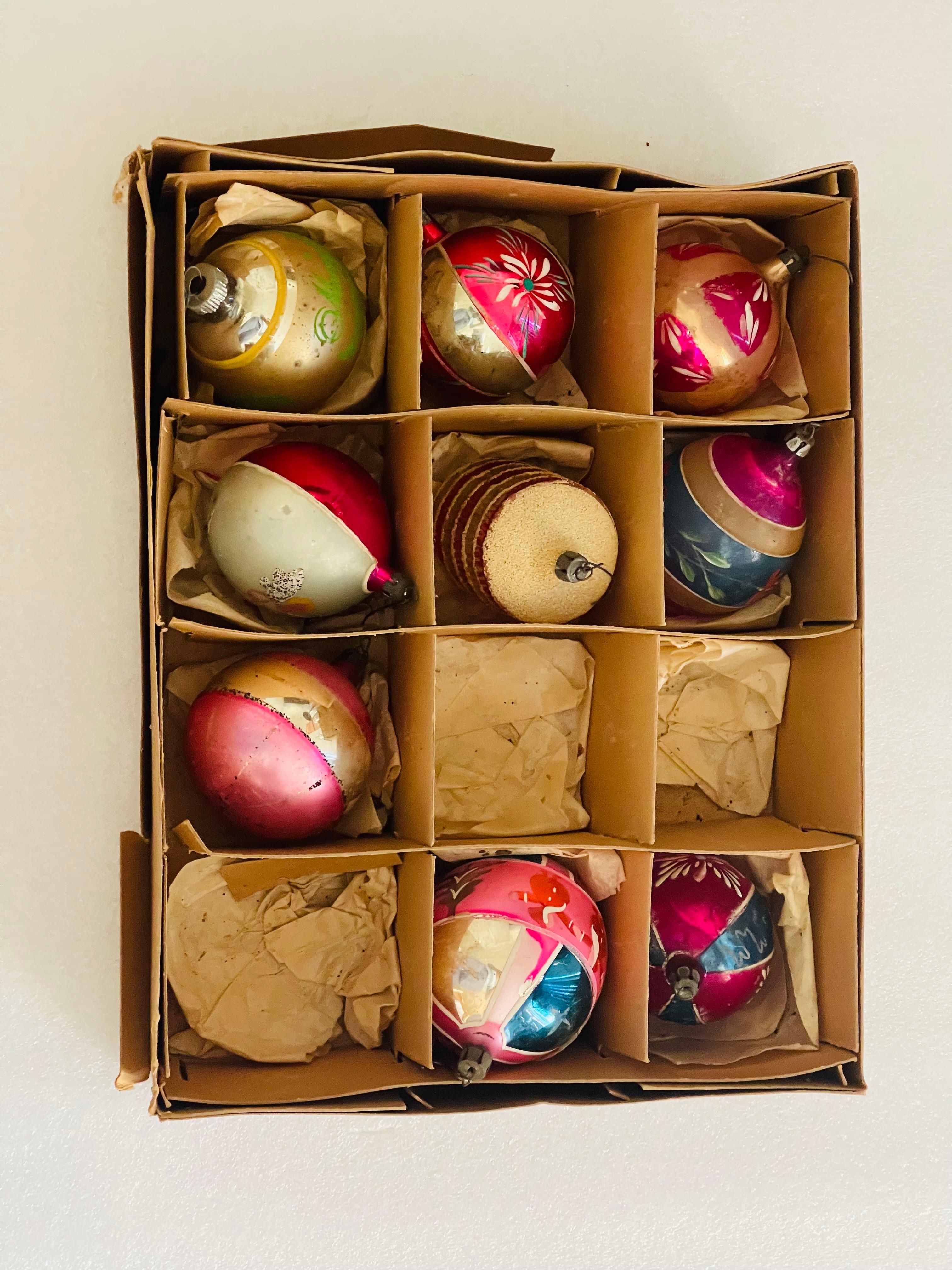 Antique Blown Glass Christmas Ornaments in Box