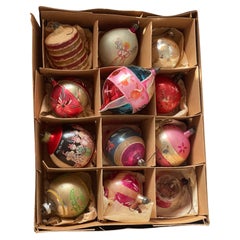 12 pcs Antique Blown Glass Christmas Ornaments in Box
