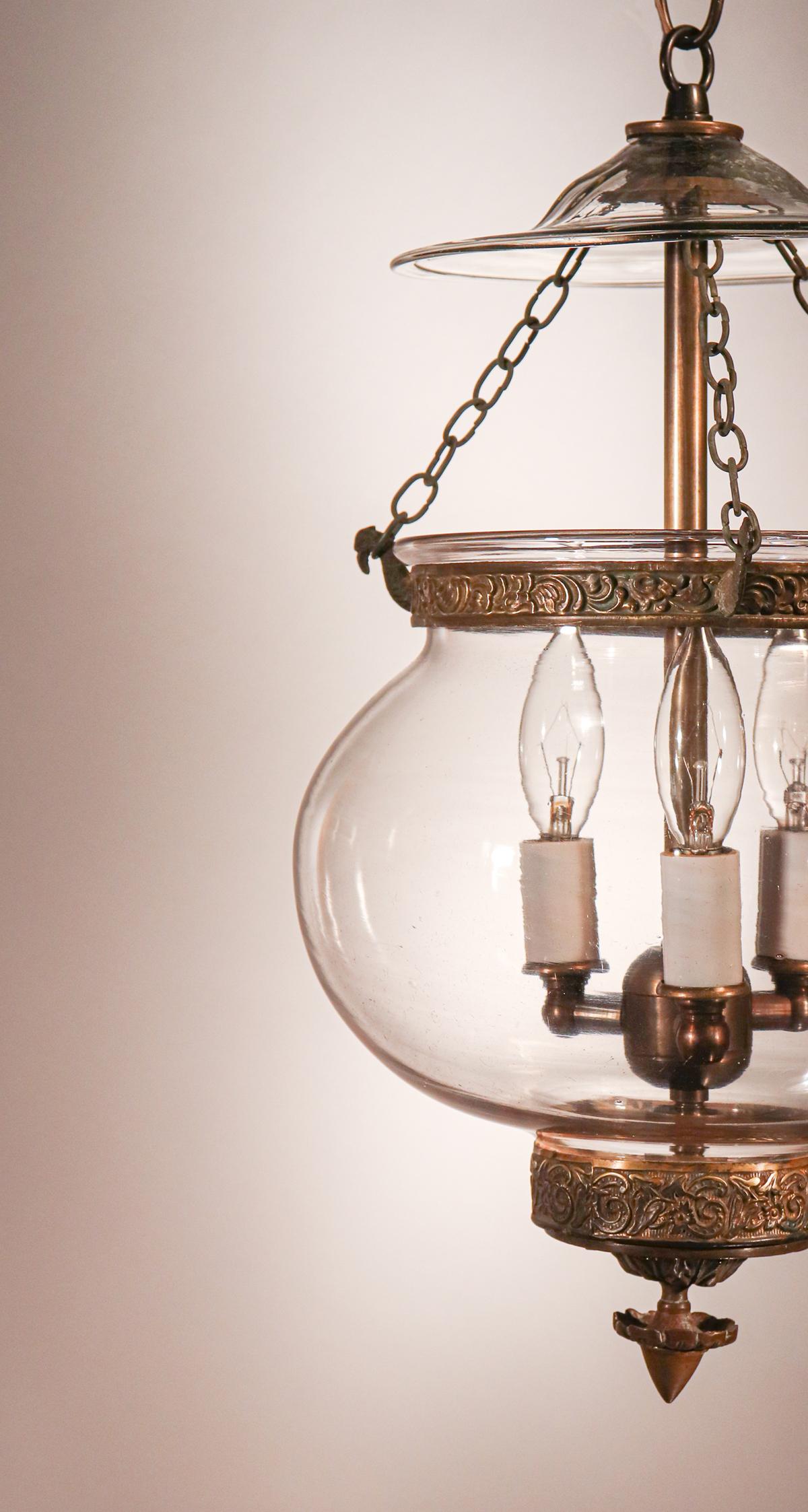 English Antique Blown Glass Globe Bell Jar Lantern