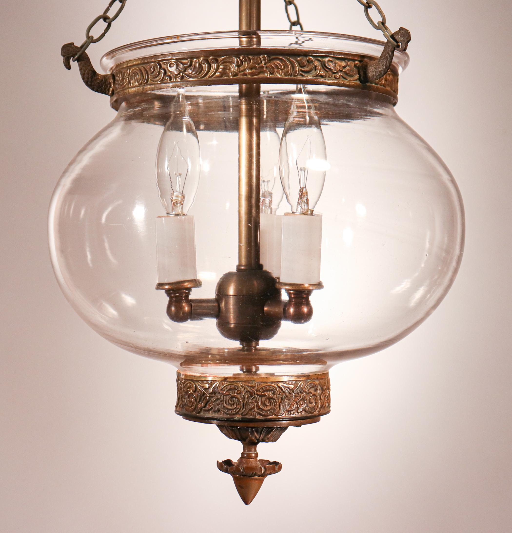 Antique Blown Glass Globe Bell Jar Lantern In Good Condition In Heath, MA