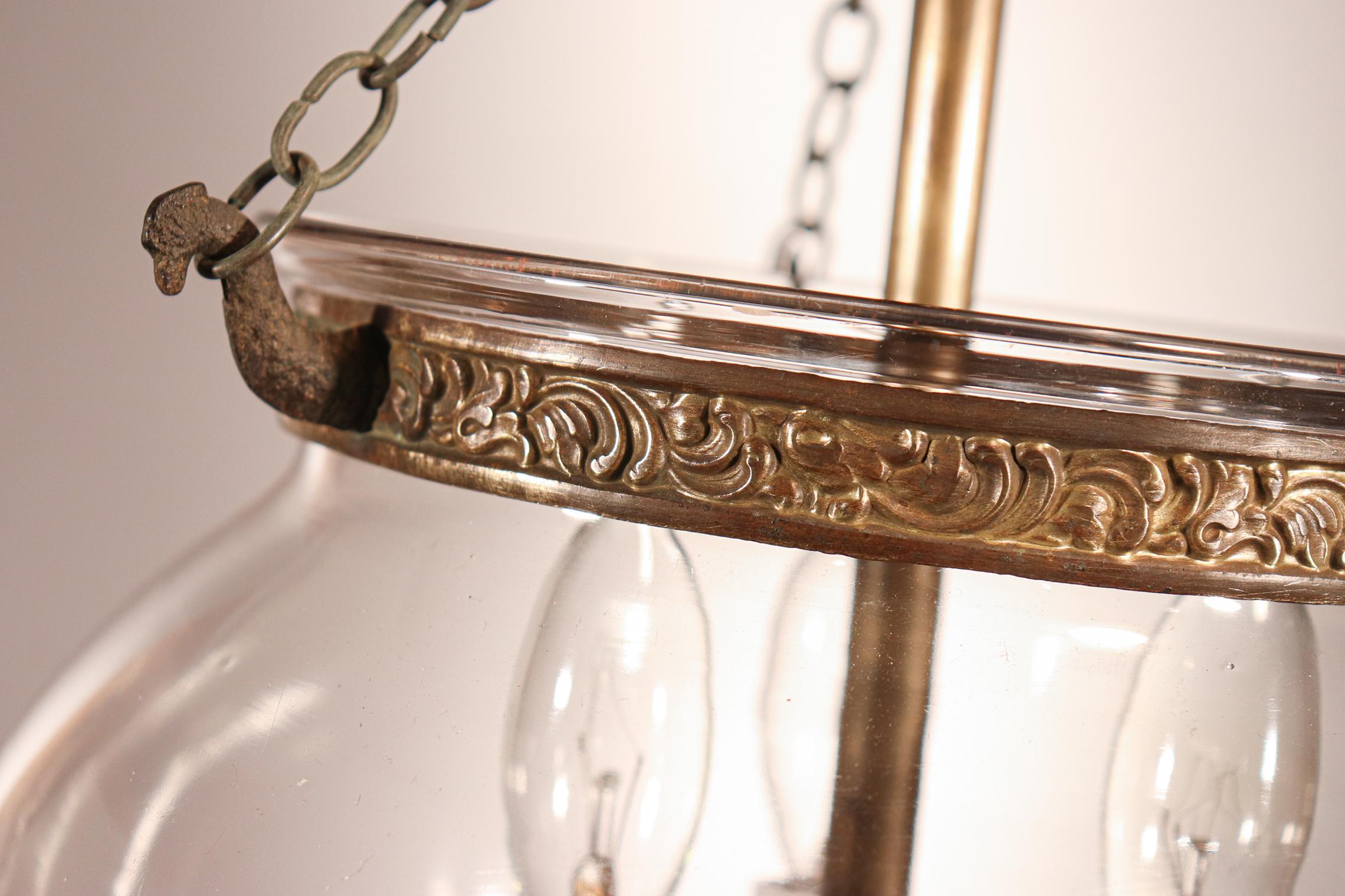 Brass Antique Blown Glass Globe Bell Jar Lantern