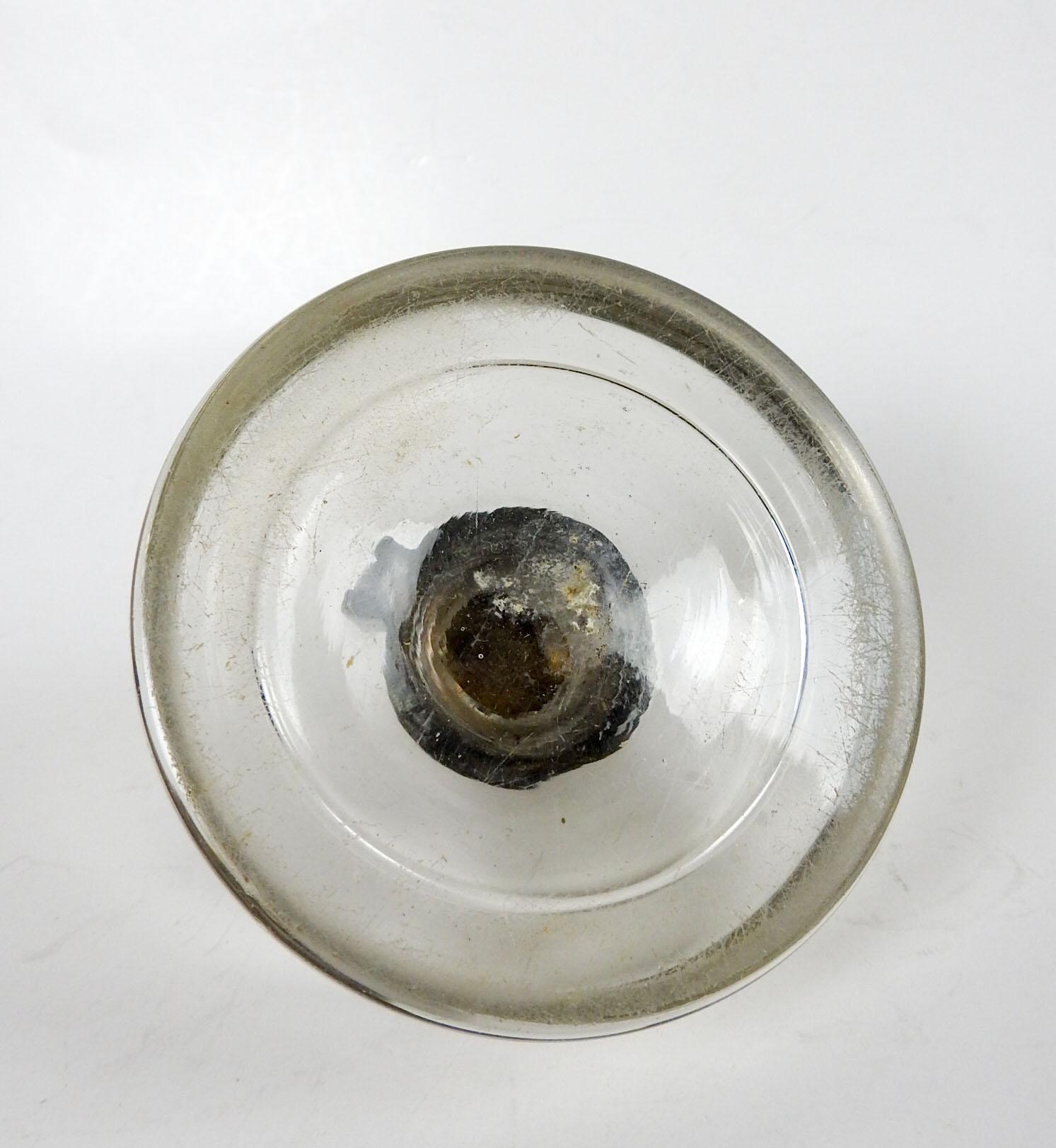 Antique Blown Glass Inkwell With Brass Monkey Hinged Lid In Good Condition In Seguin, TX