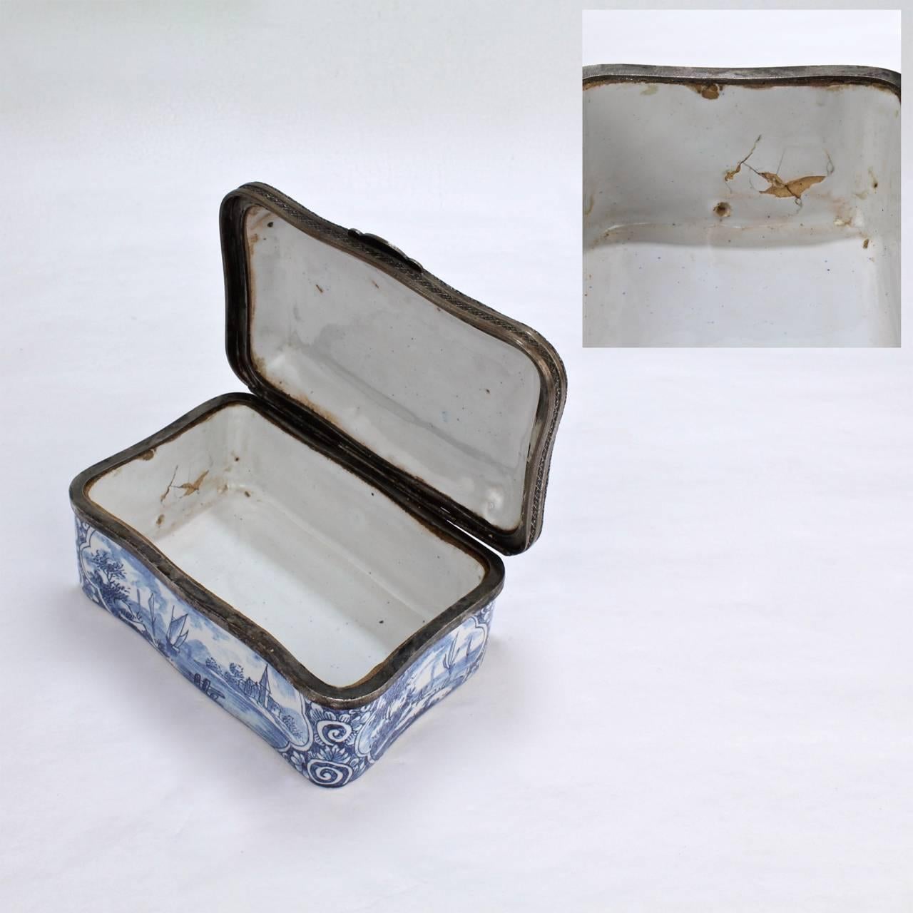 Antique Blue and White Delft Pottery Table Snuff Box or Casket 5