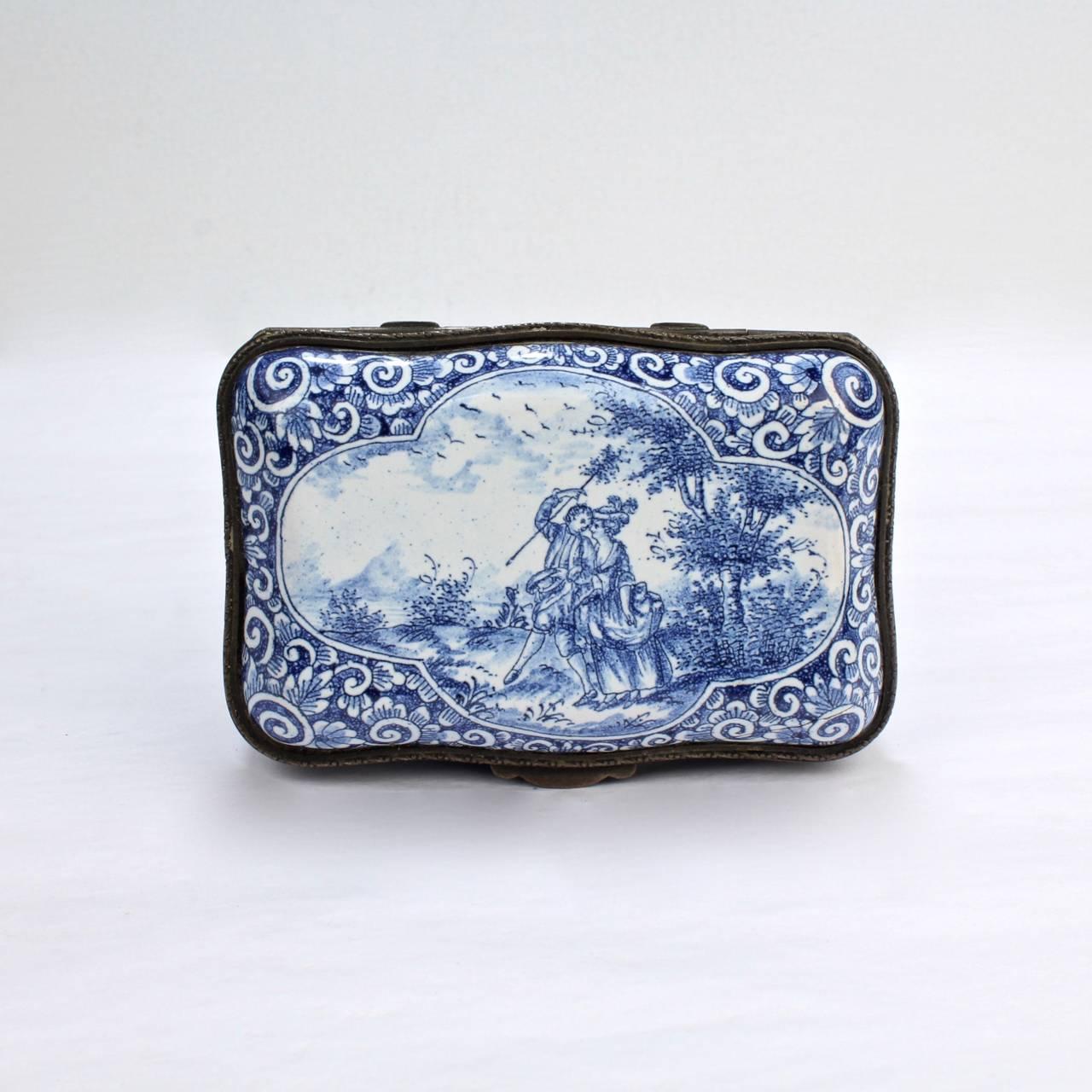 Antique Blue and White Delft Pottery Table Snuff Box or Casket 2