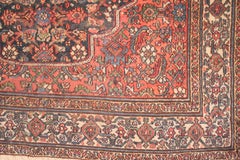 Antique Blue and Coral Pink Senneh Rug with Medallion and Pendants