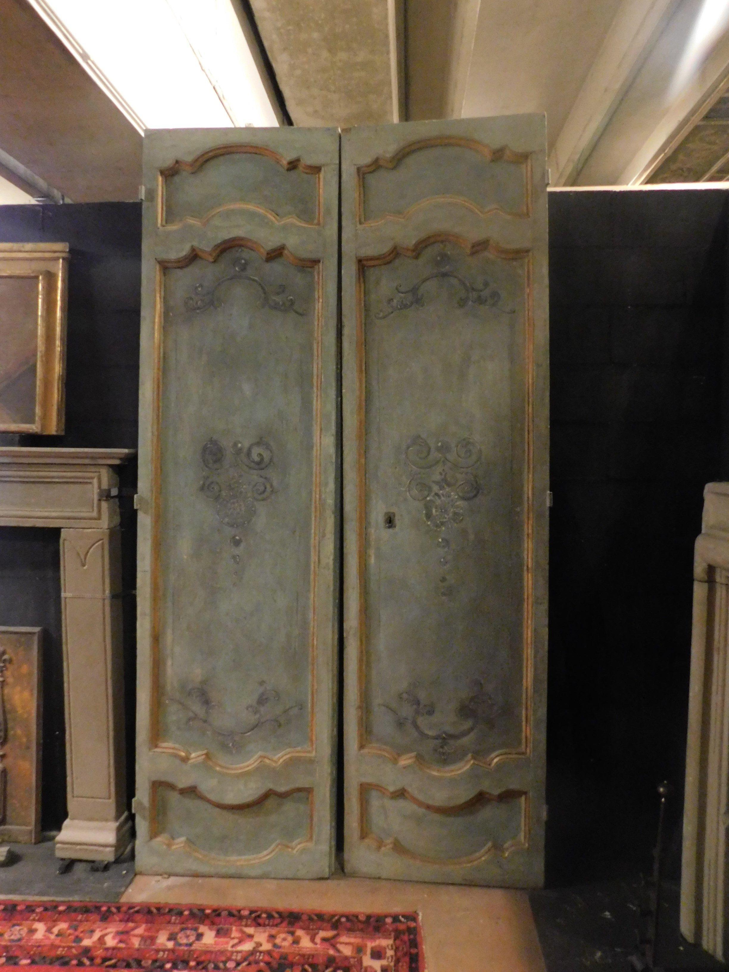 Italian Antique Blue and Gold Lacquered Wooden Door, 1700, Italy