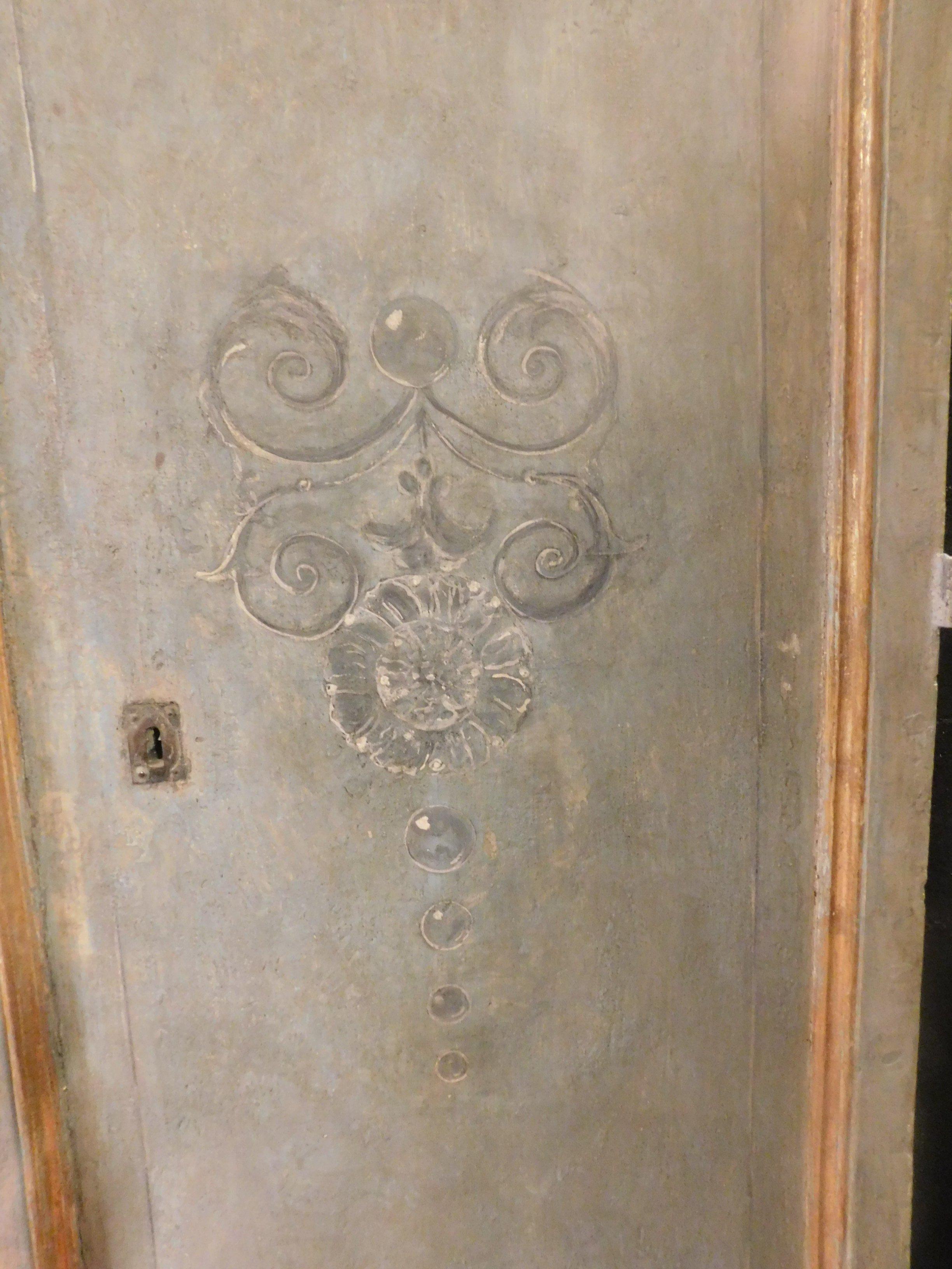 18th Century Antique Blue and Gold Lacquered Wooden Door, 1700, Italy